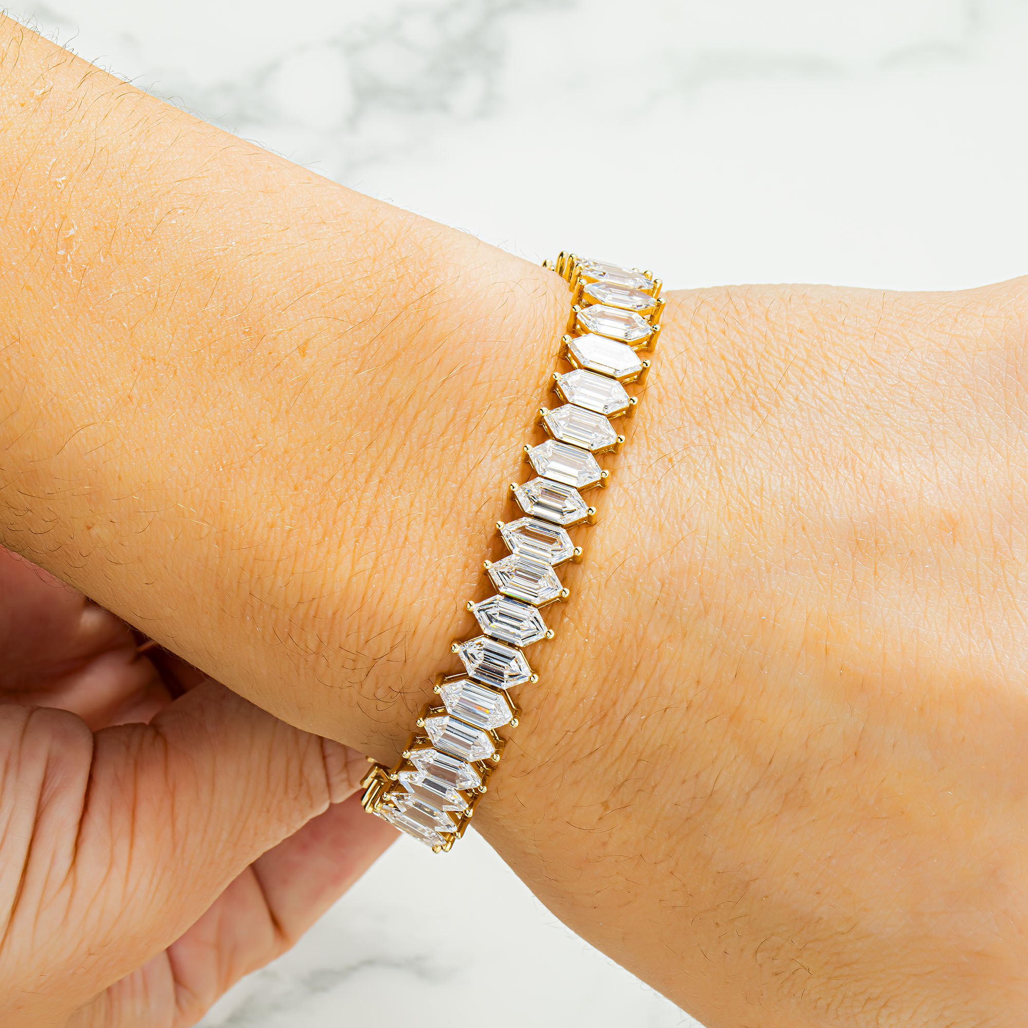 14K Yellow Gold Step Cut Marquise Diamond Bracelet  21.90ct