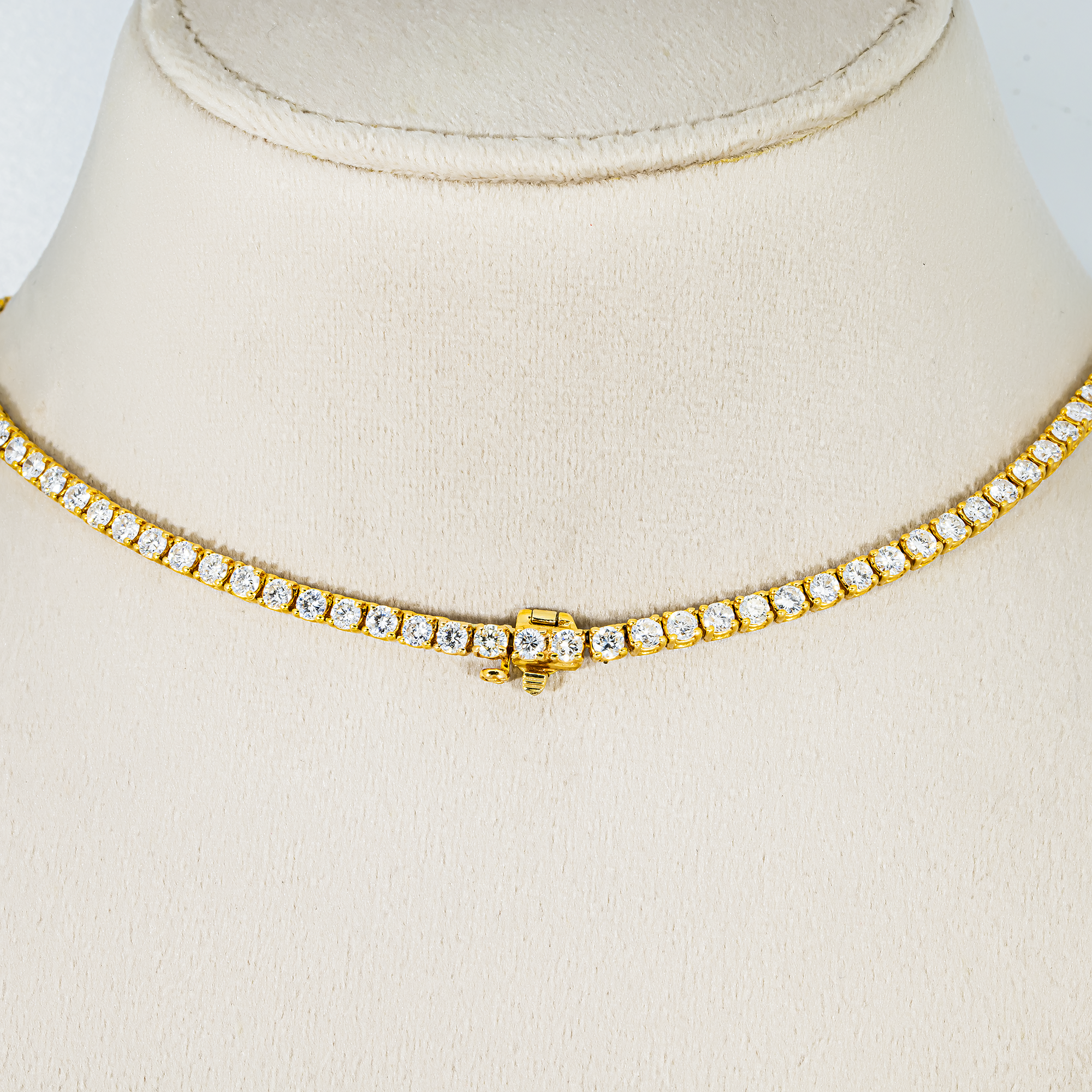 14K Yellow  Gold Round  Diamond Tennis Chain 13.30ct (16"-22")