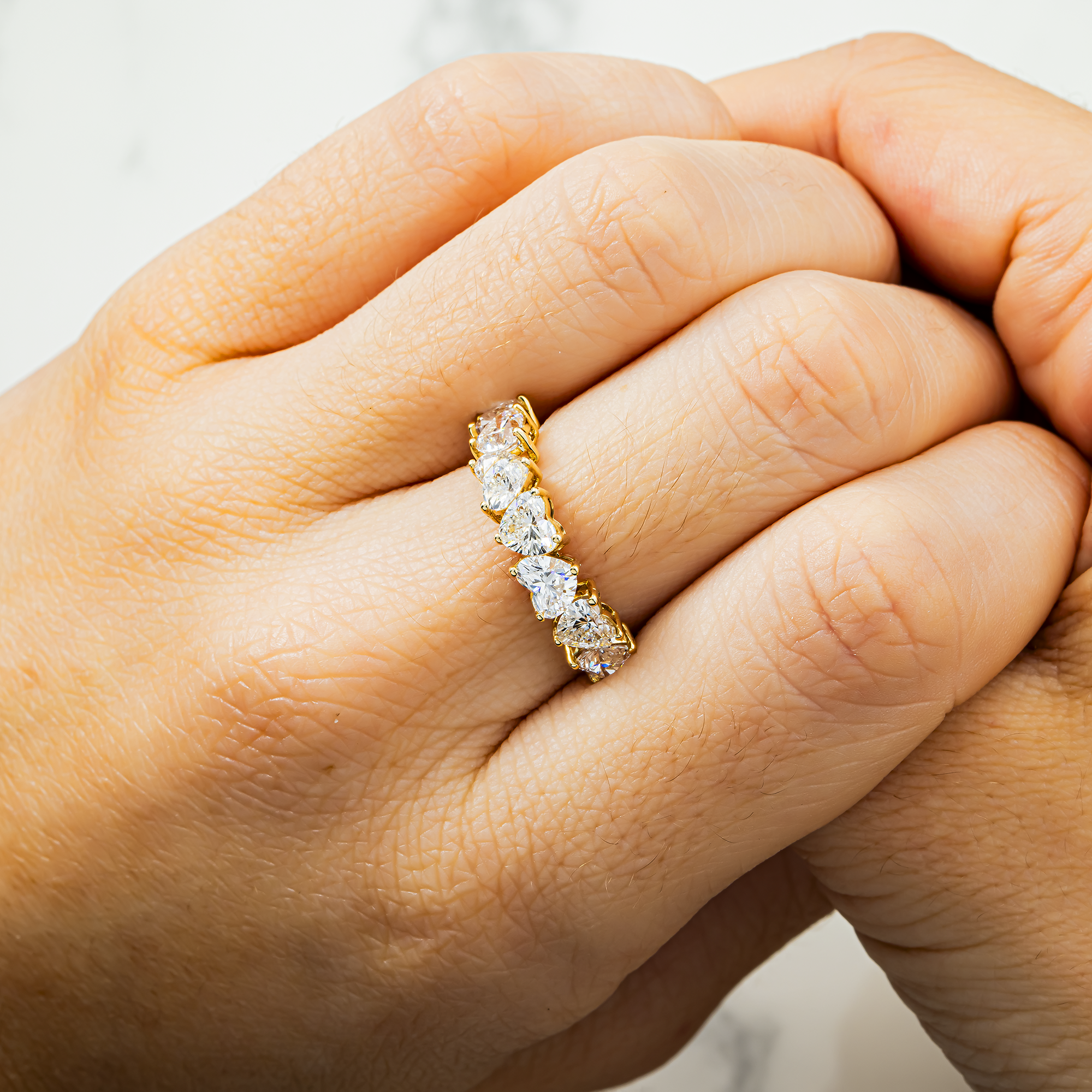 14K Yellow Gold Alternating Heart Diamond Ring 2.94ct