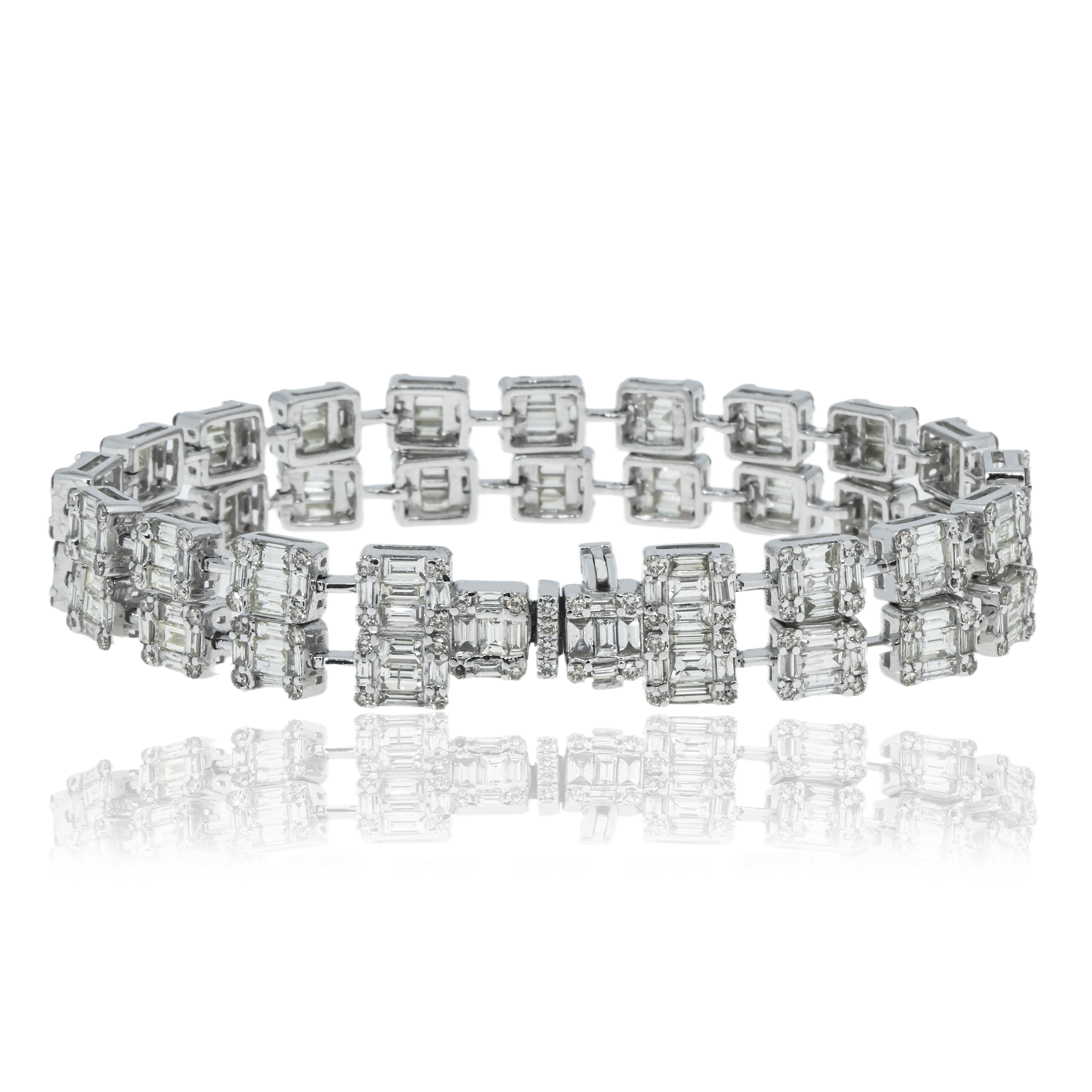 14K White Gold Double Row Baguette Diamond Bracelet 11.70Ct Bracelets