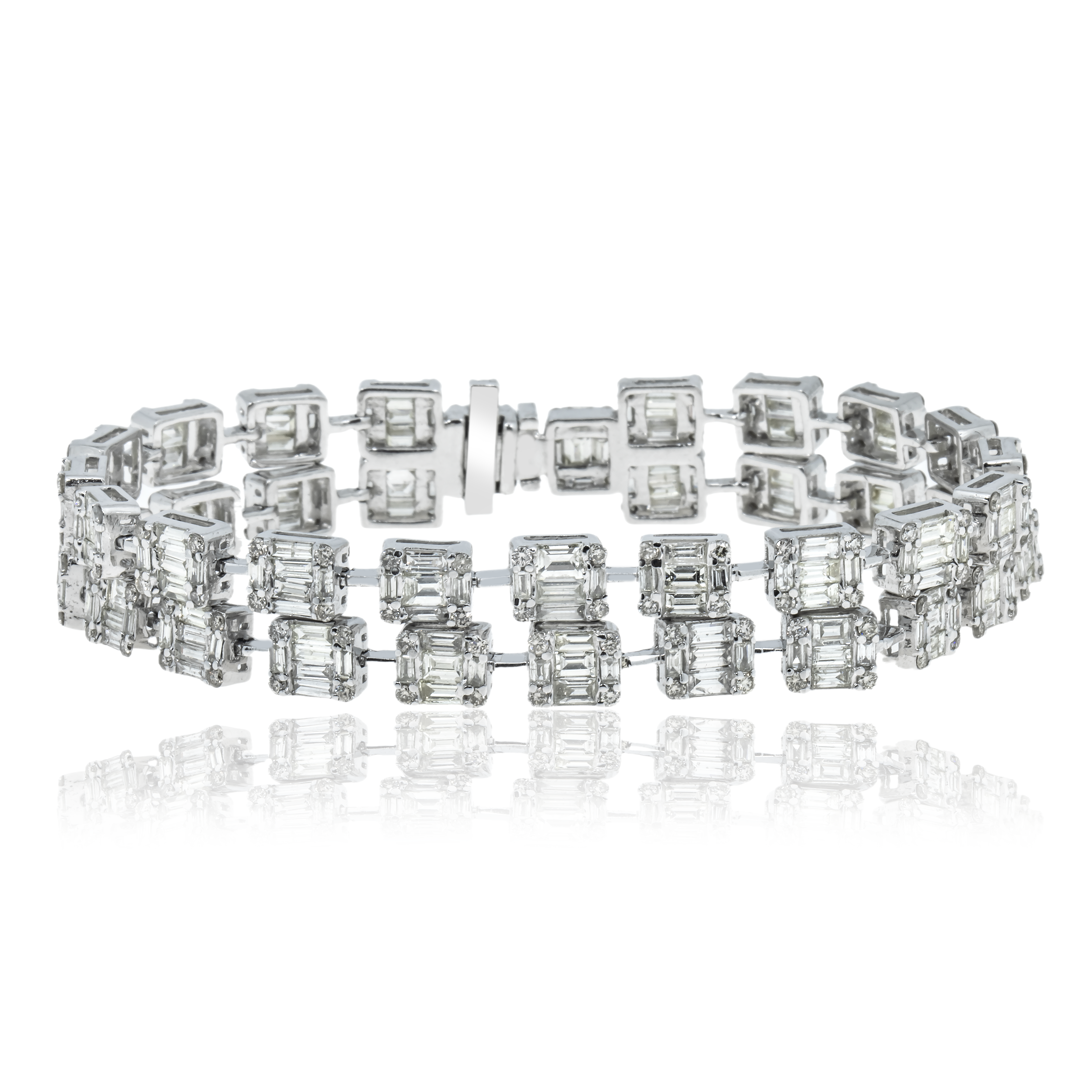 14K White Gold Double Row Baguette Diamond Bracelet 11.70Ct Bracelets
