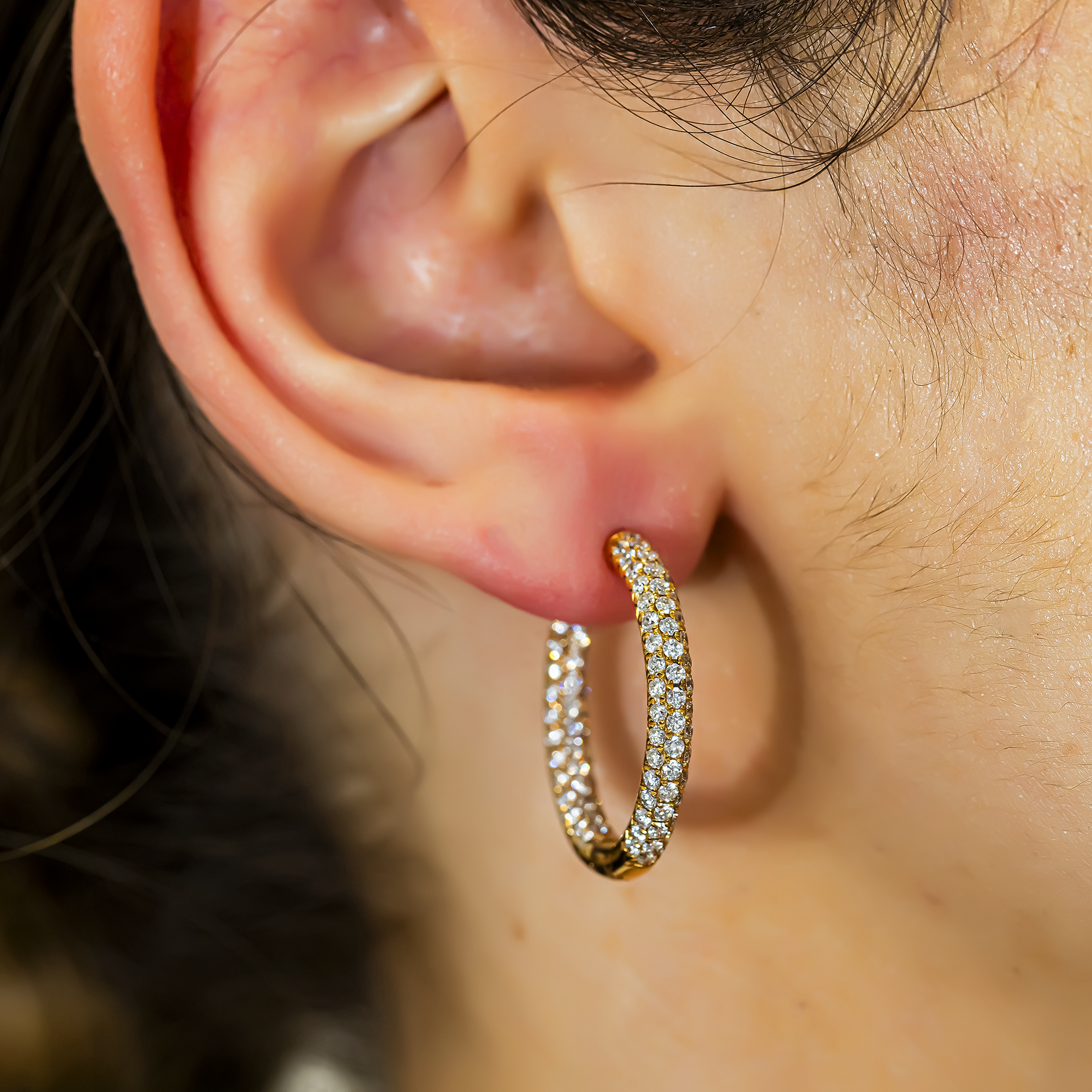 18K Rose Gold Round Pave Diamond Inside Out Hoop Earrings 2.55ctw