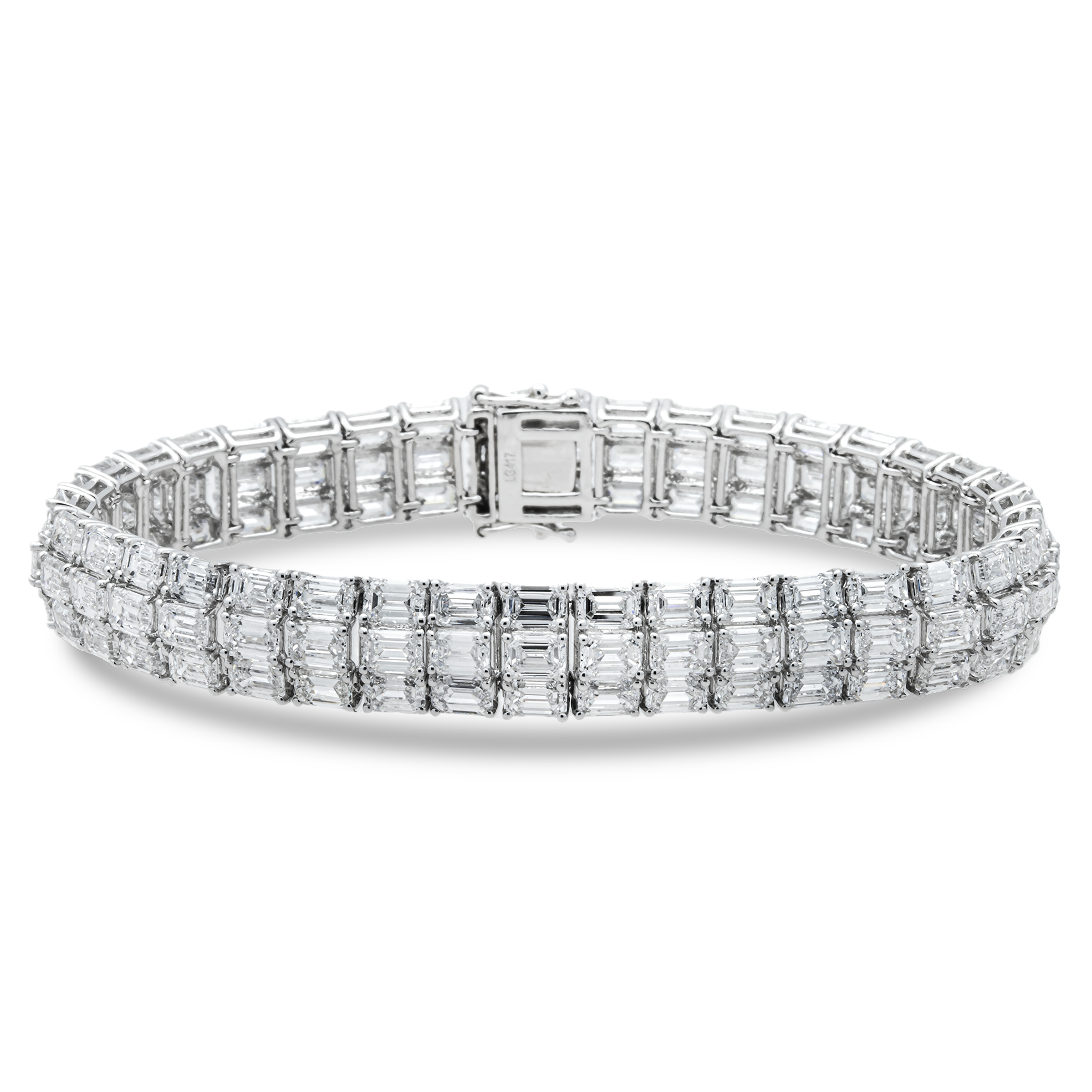 White Gold Triple Row Emerald Diamond Bracelet 23.38ct