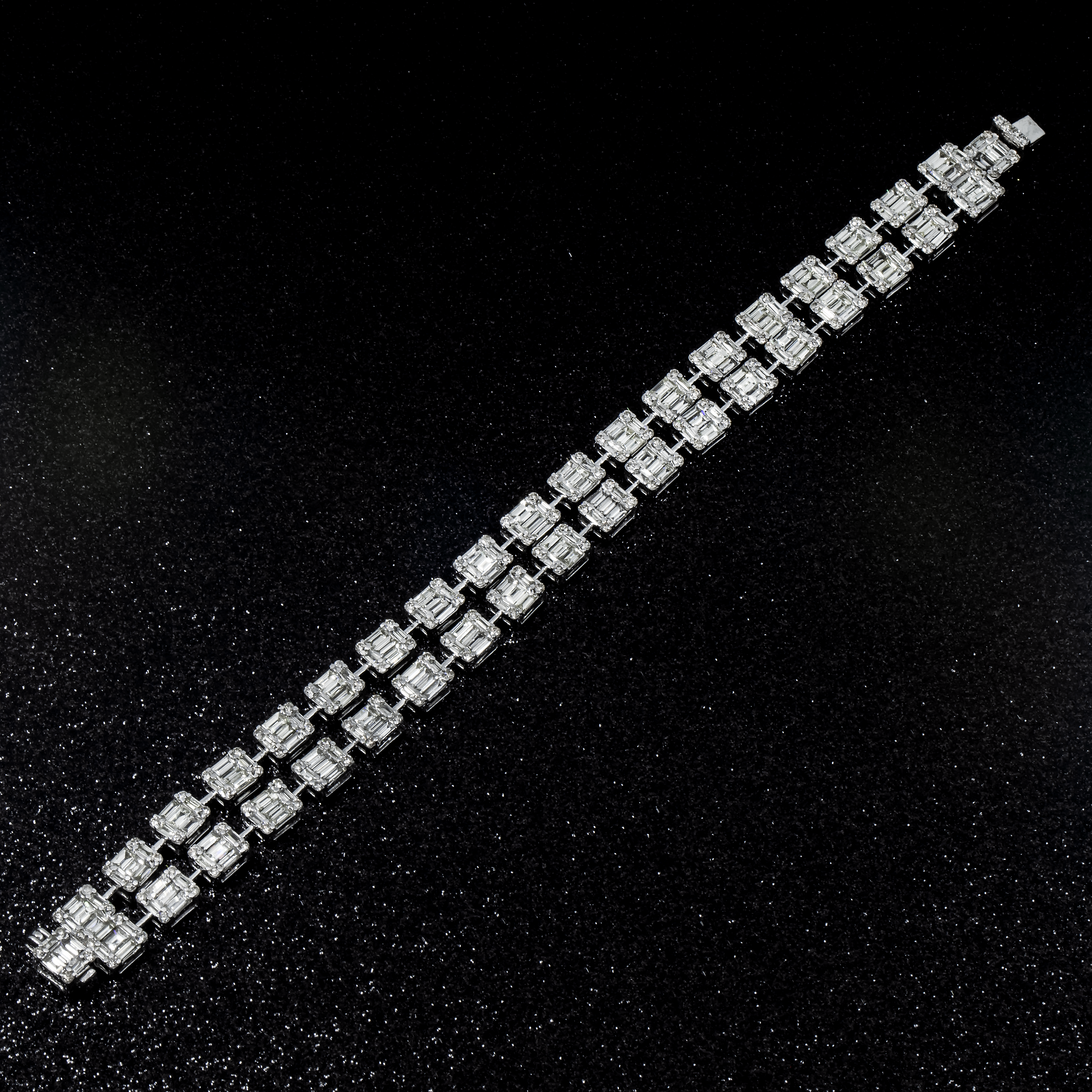 14K White Gold Double Row Baguette Diamond Bracelet 11.70Ct Bracelets