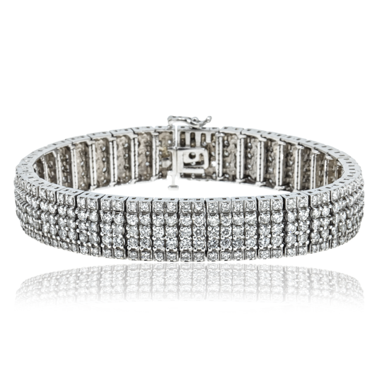 14K White Gold Five Row Round Diamond Tennis Bracelet 11.27ct