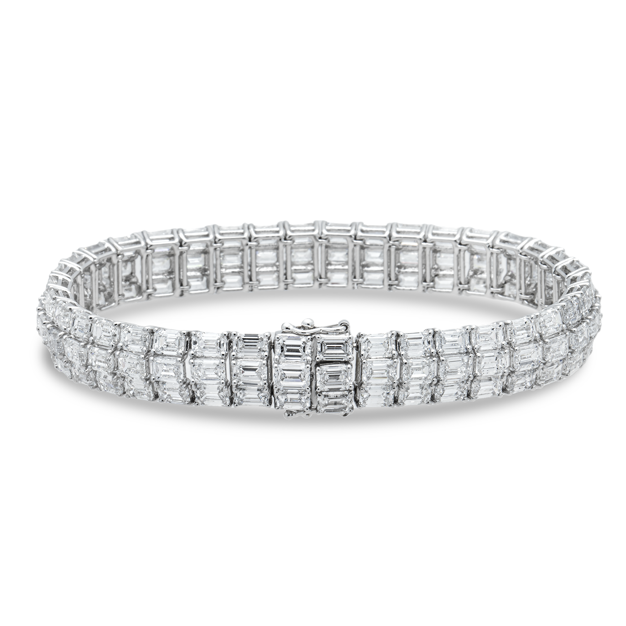 White Gold Triple Row Emerald Diamond Bracelet 23.38ct