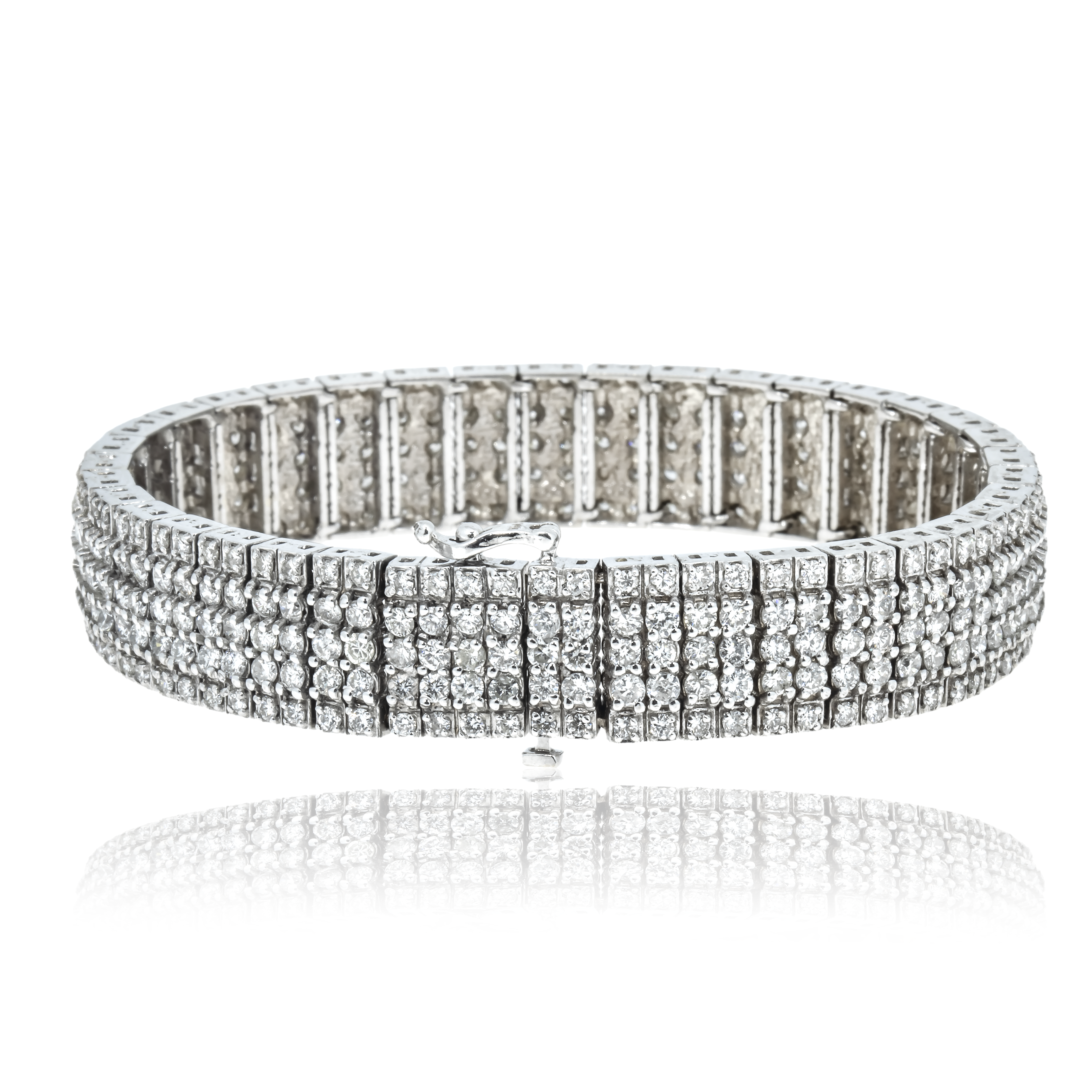 14K White Gold Five Row Round Diamond Tennis Bracelet 11.27Ct Bracelets