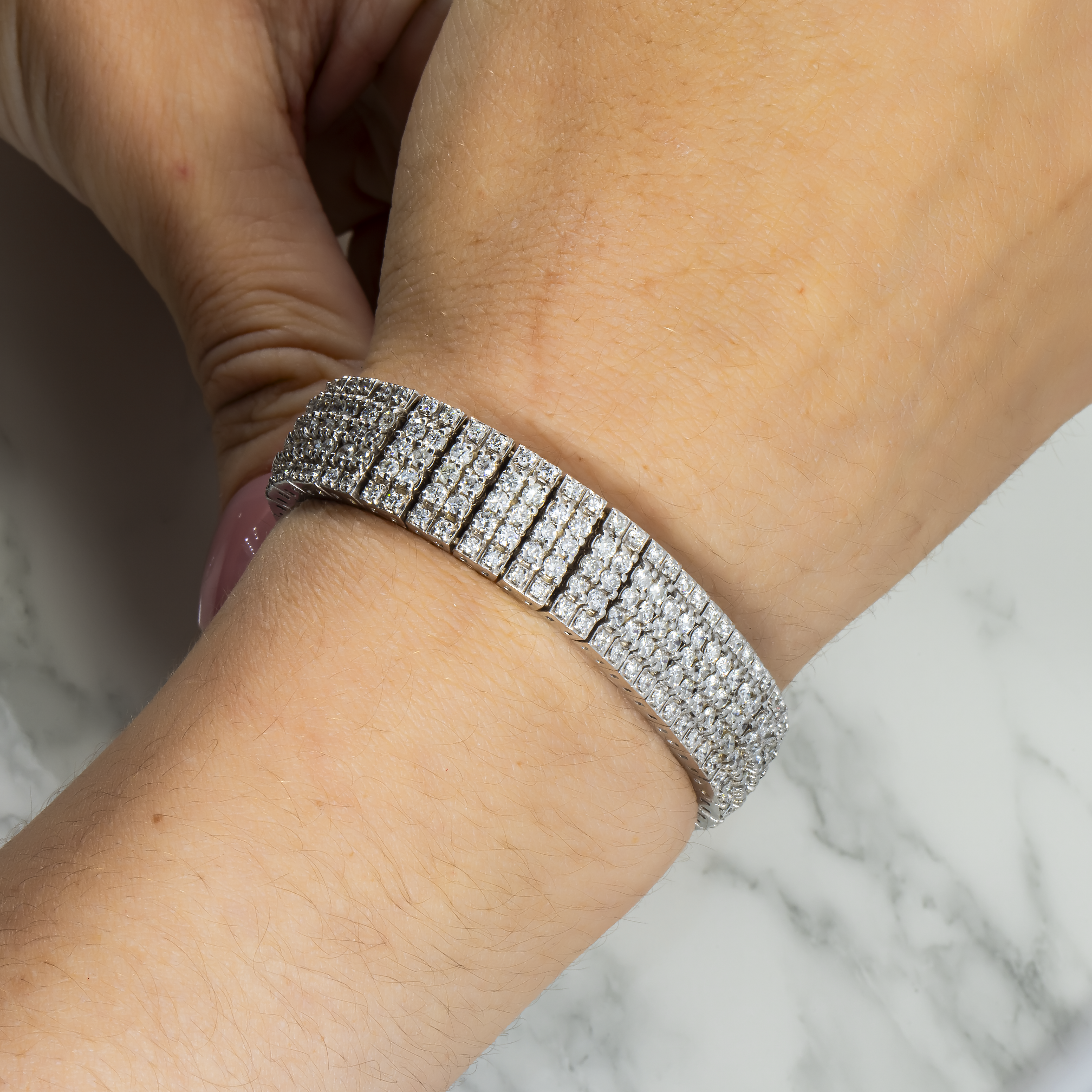 14K White Gold Five Row Round Diamond Tennis Bracelet 11.27Ct Bracelets