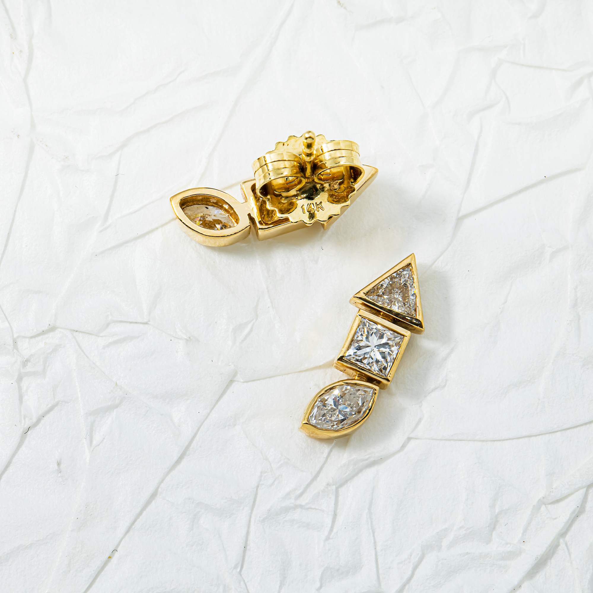 14K Yellow Gold Multi Shape Diamond Stud Earrings 1.02ctw