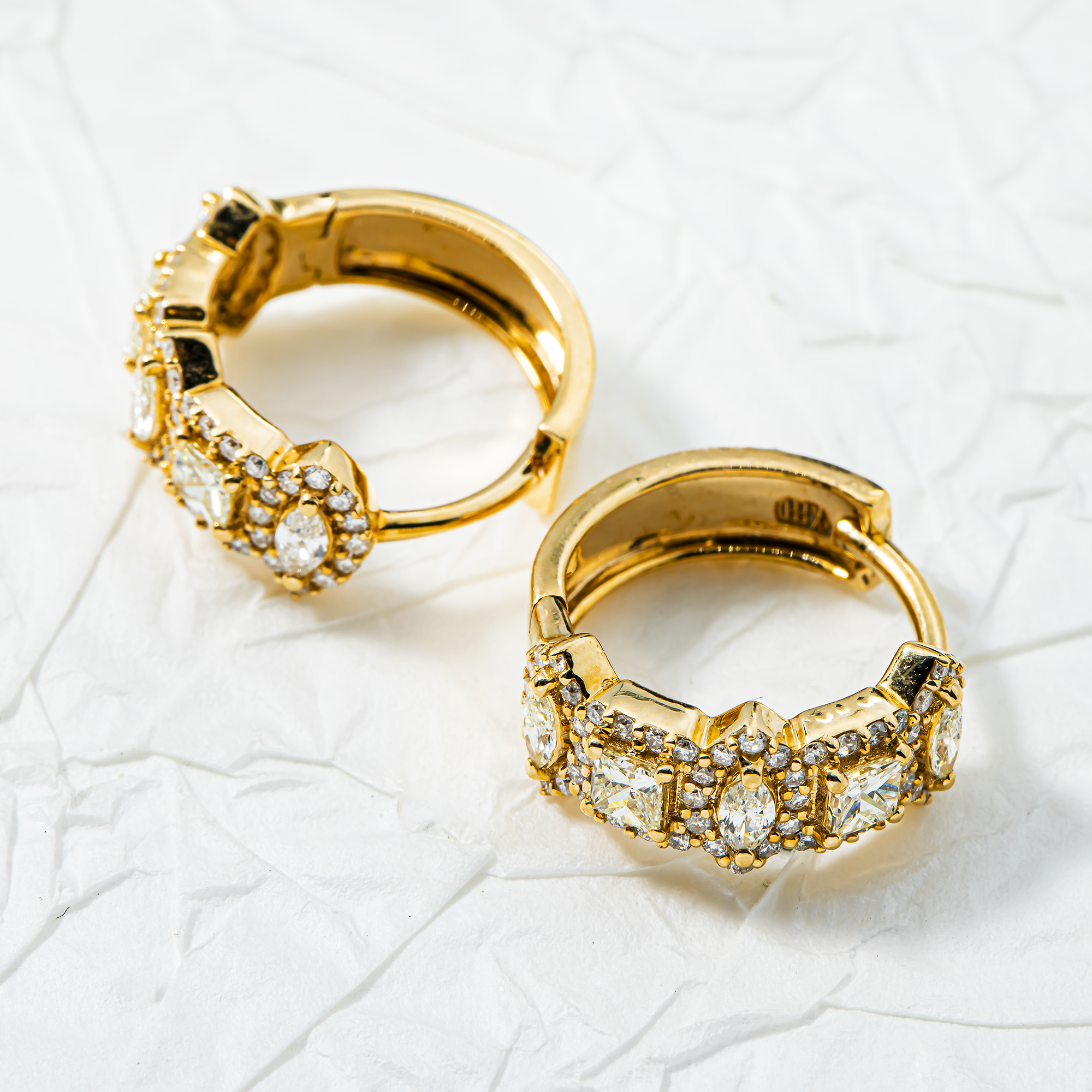 14K Yellow Gold Multi Shape Diamond Hoop Earrings 1.39ctw