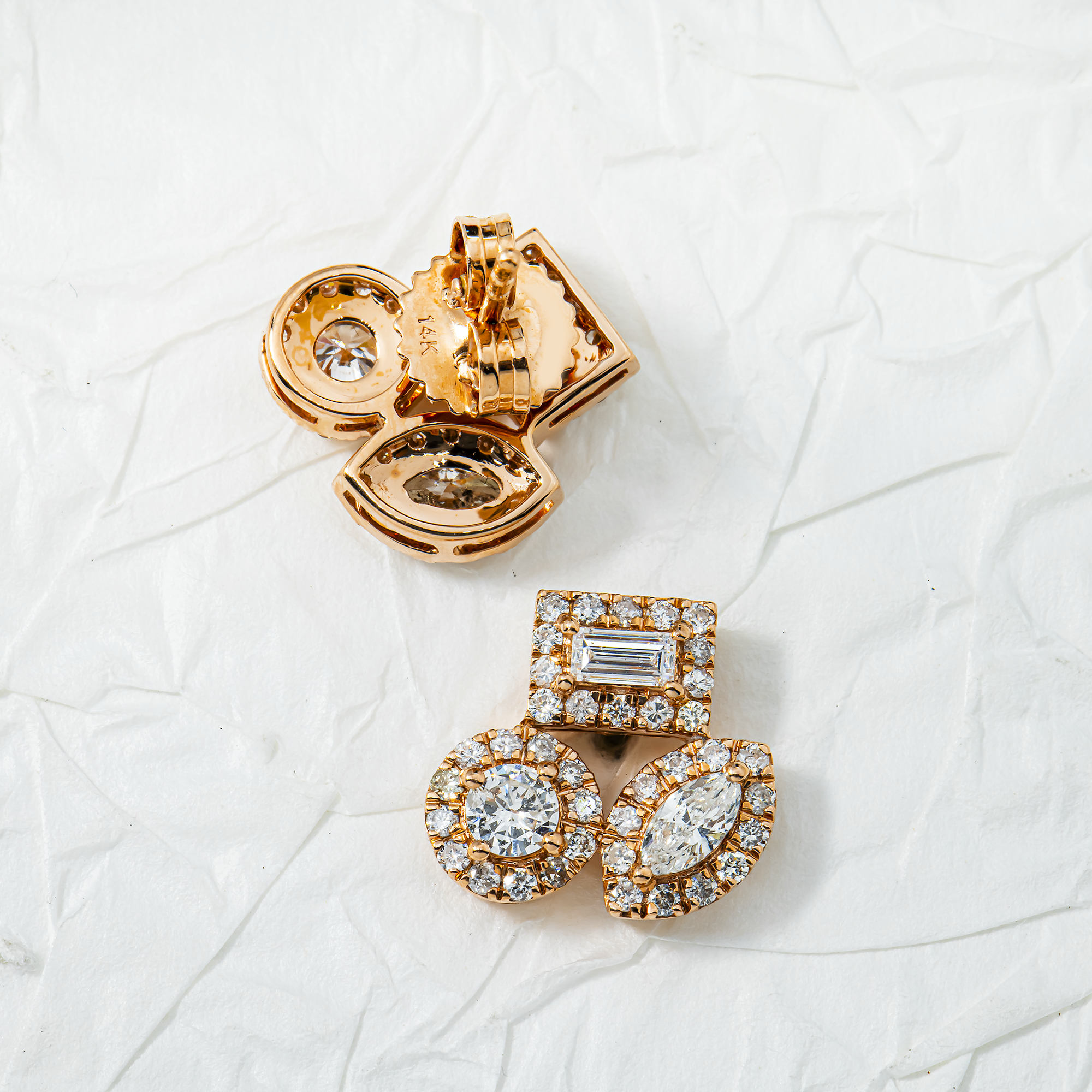 14K Rose Gold Multi Shape Diamond Cluster Stud Earrings 1.37ctw