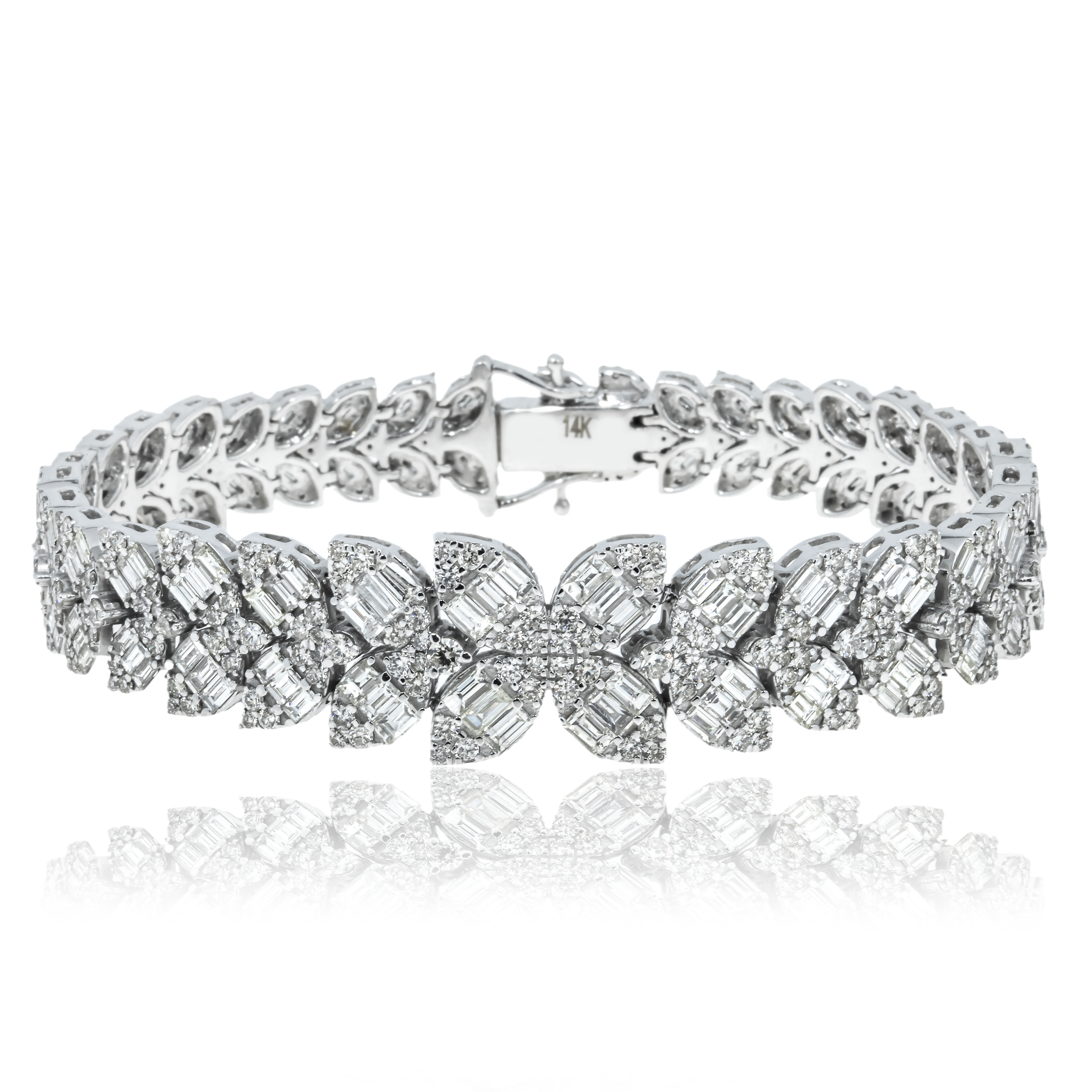 14K White Gold Petal Vine Diamond Bracelet 10.10Ct Bracelets