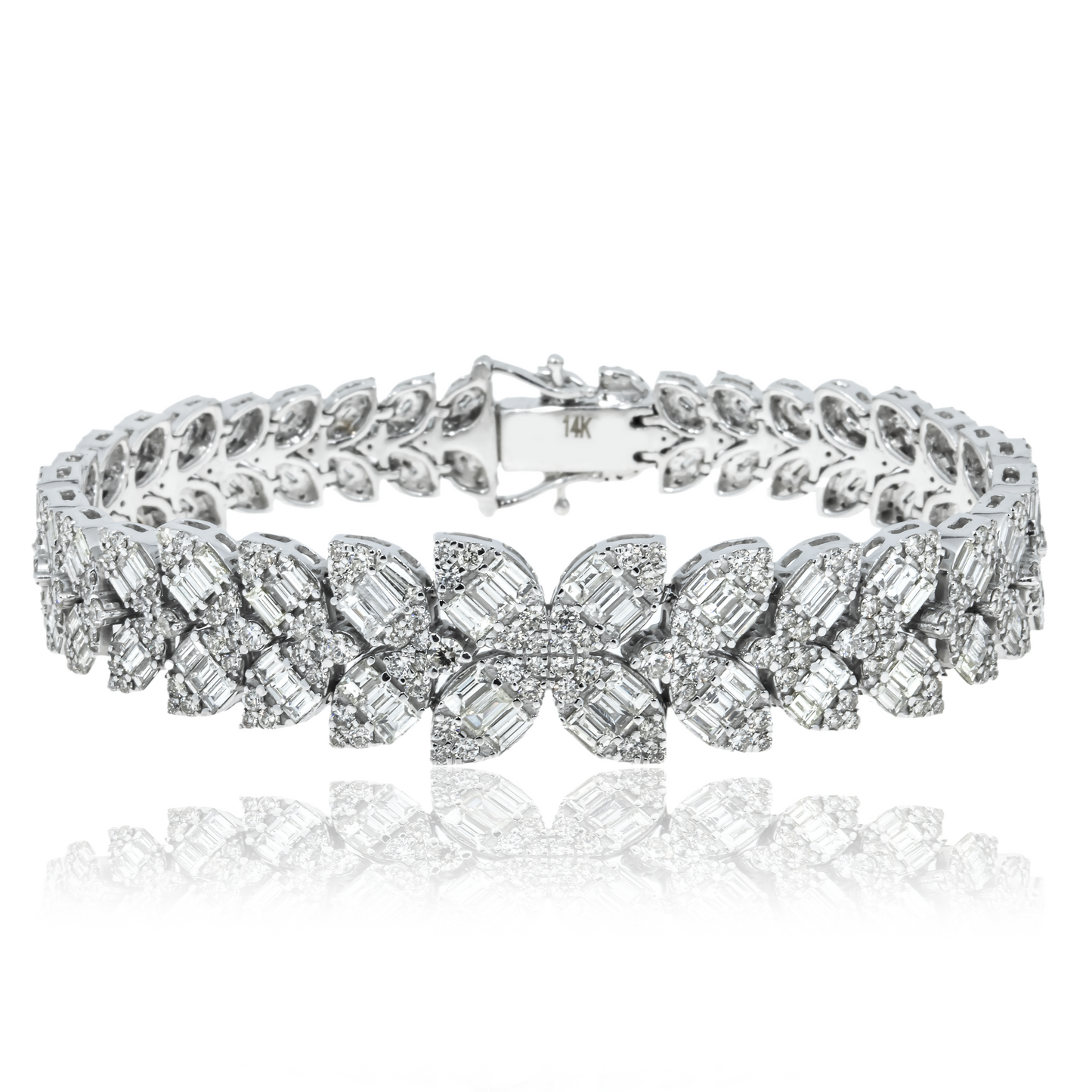 14K White Gold Petal Vine Diamond Bracelet 10.10ct