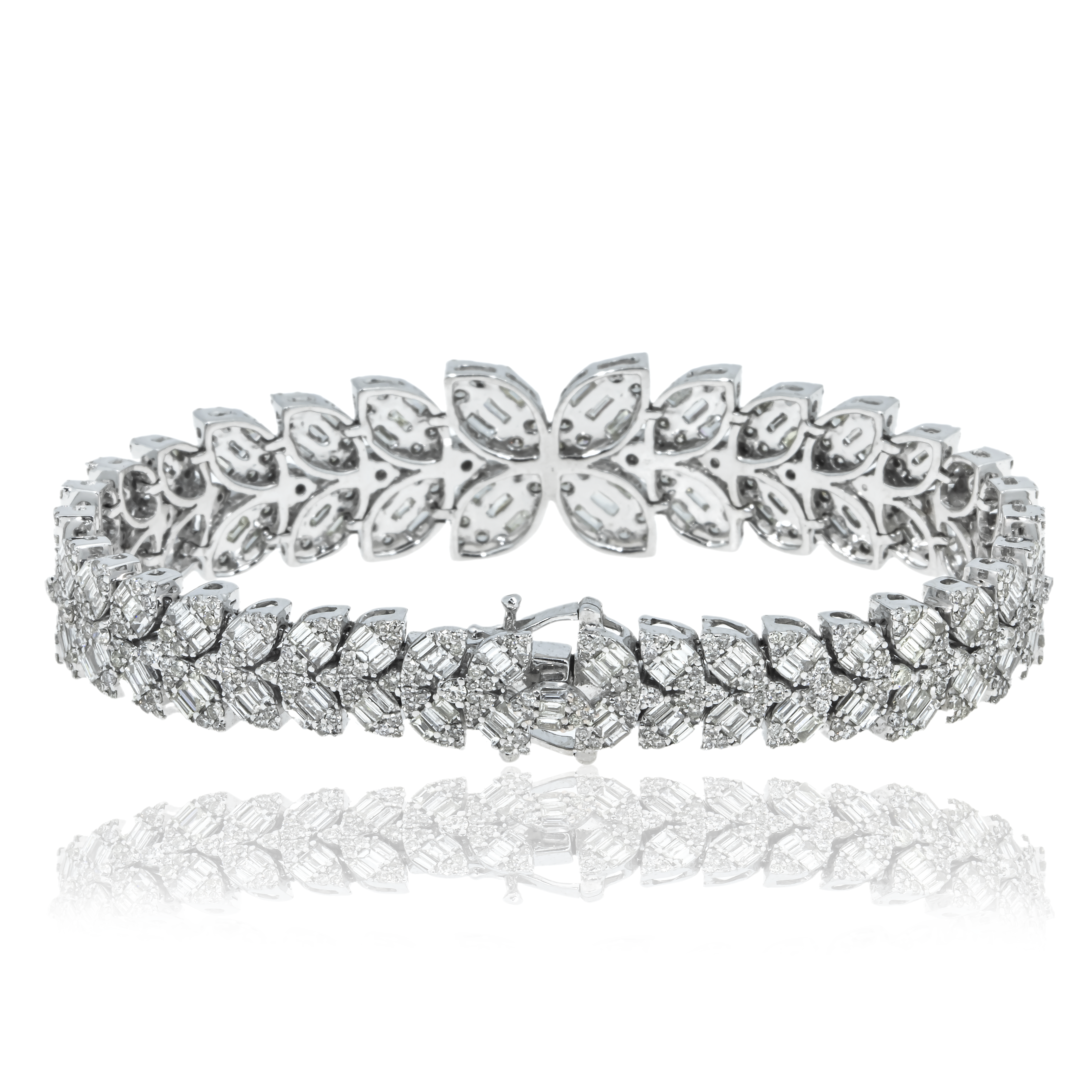 14K White Gold Petal Vine Diamond Bracelet 10.10Ct Bracelets