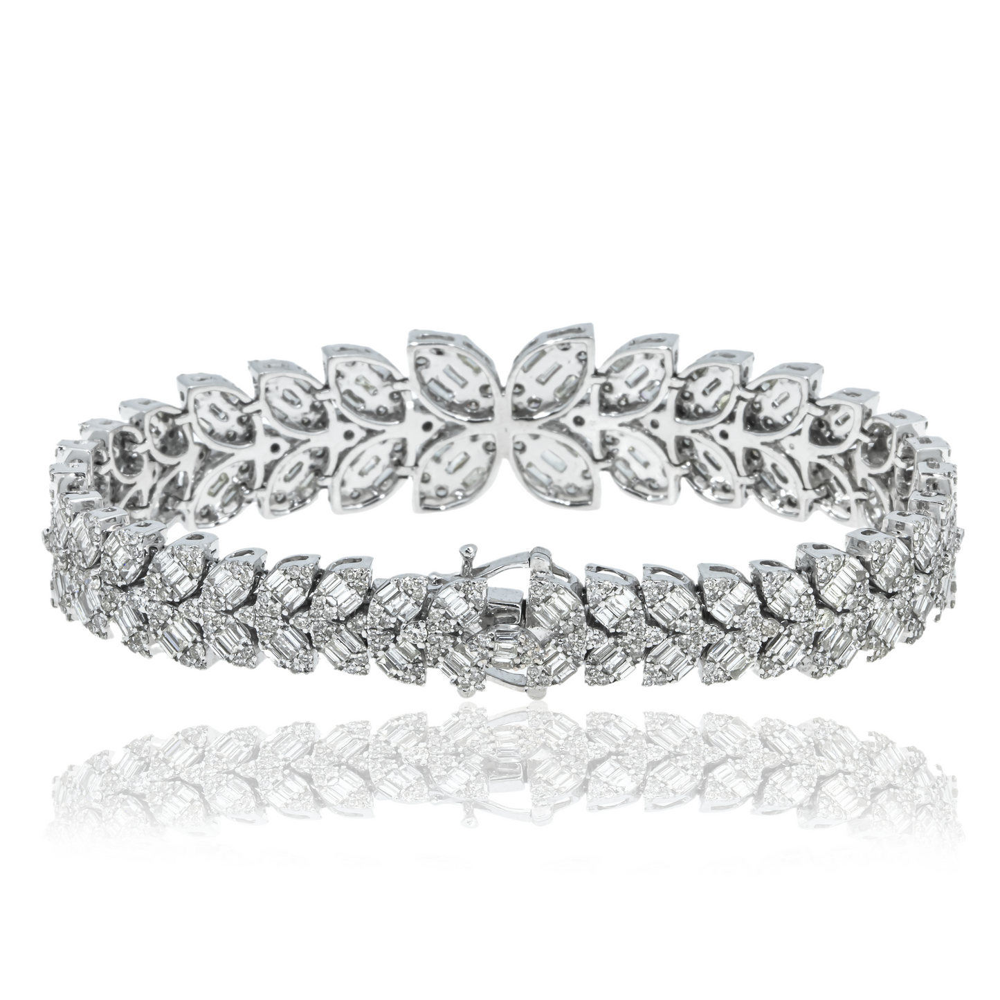 14K White Gold Petal Vine Diamond Bracelet 10.10ct