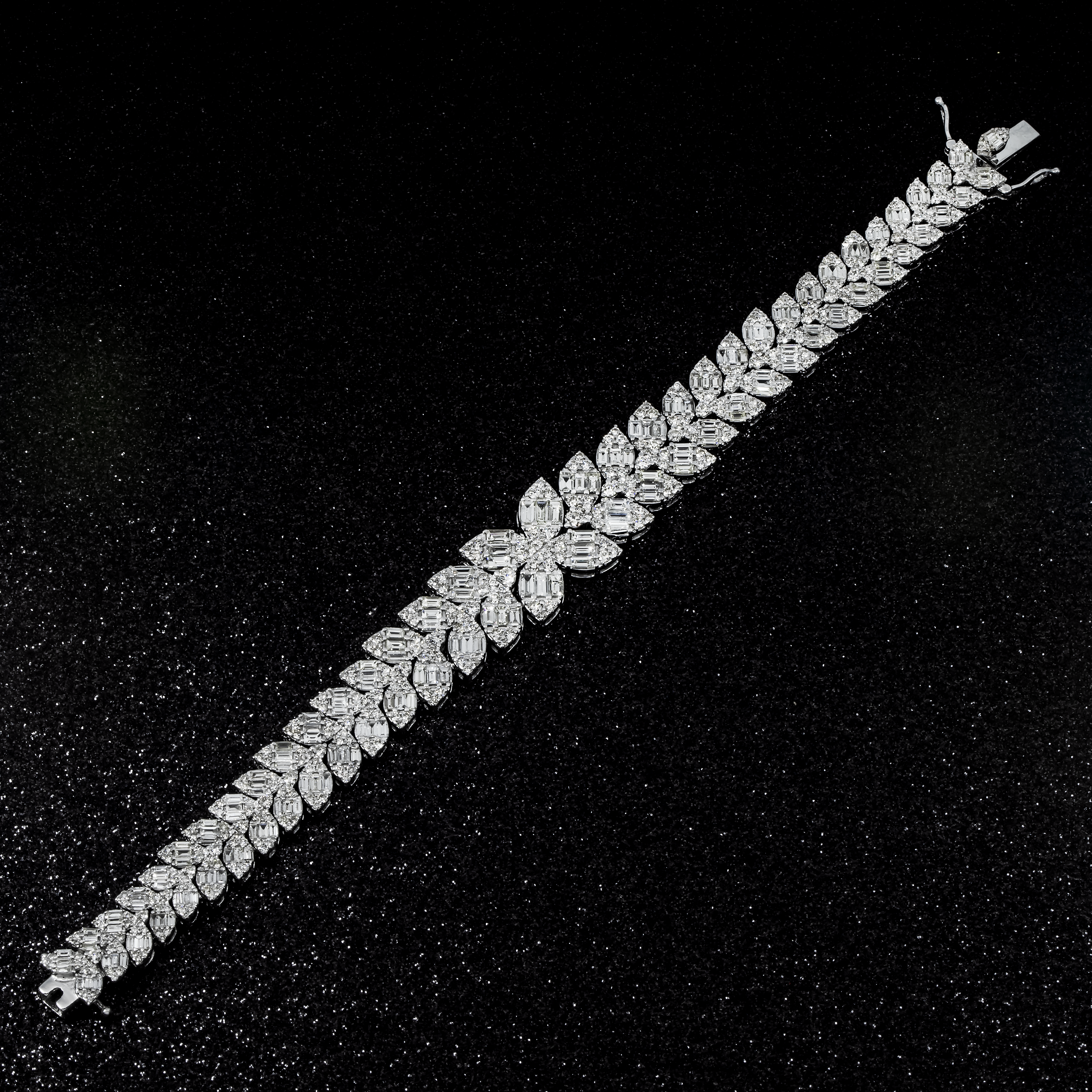 14K White Gold Petal Vine Diamond Bracelet 10.10Ct Bracelets
