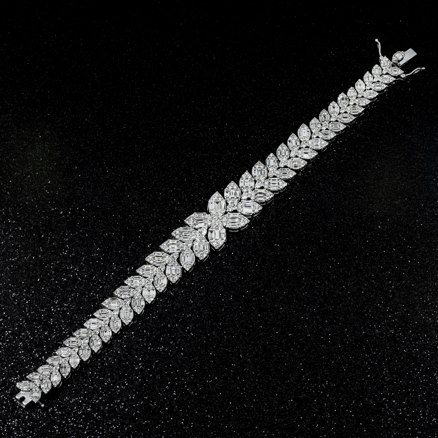 14K White Gold Petal Vine Diamond Bracelet 10.10ct