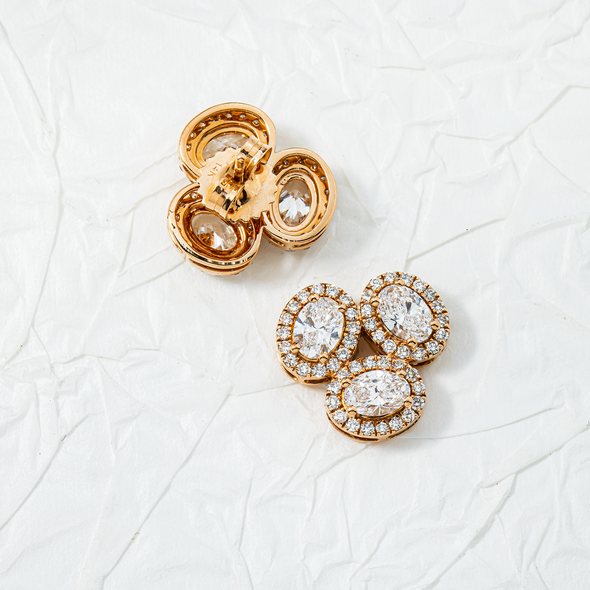 14K Rose Gold Oval & Round Diamond Cluster Stud Earrings 2.61ctw