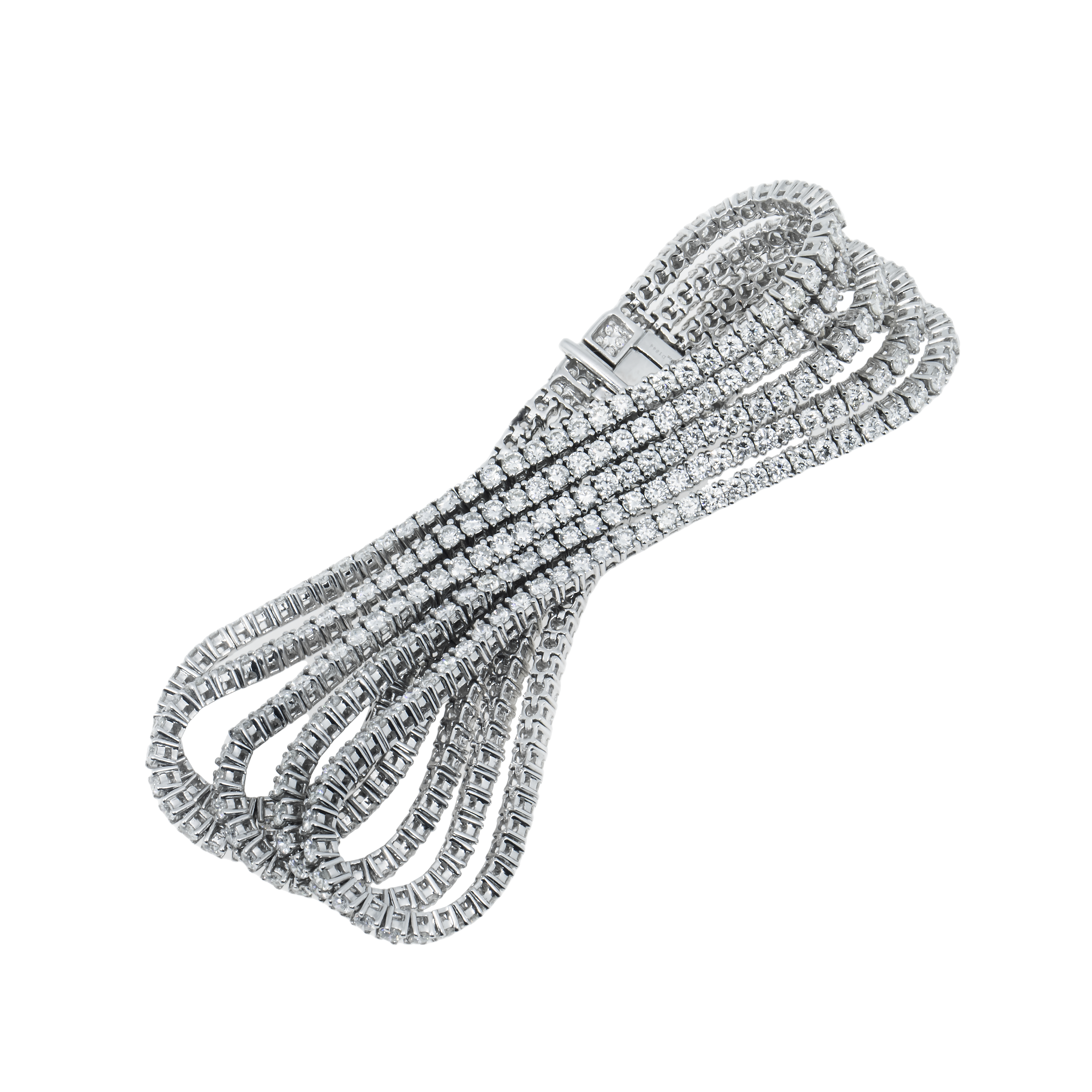 14K White Gold Five Row Round Cut Diamond Bracelet 15.44Ct Bracelets