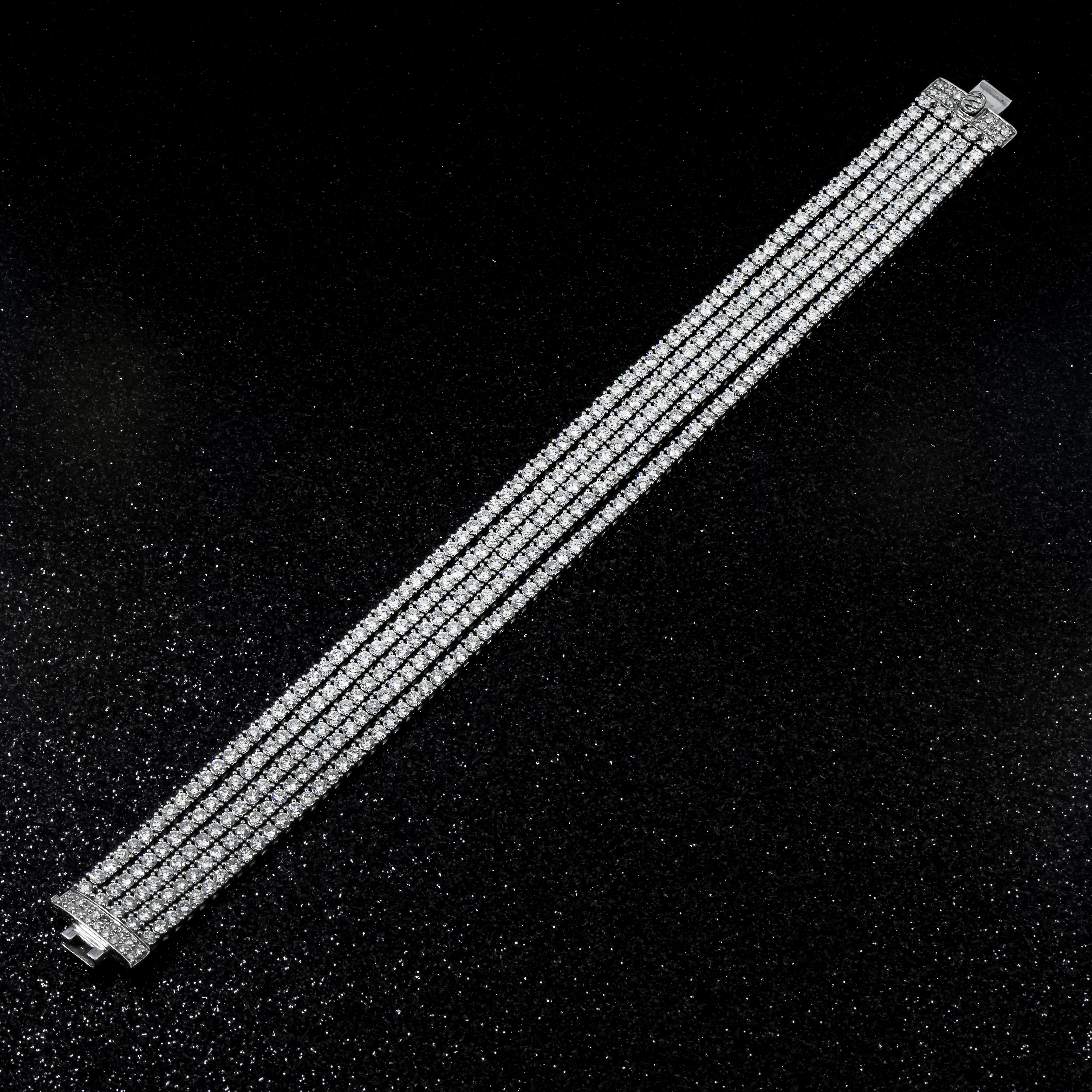 14K White Gold Five Row Round Cut Diamond Bracelet 15.44Ct Bracelets