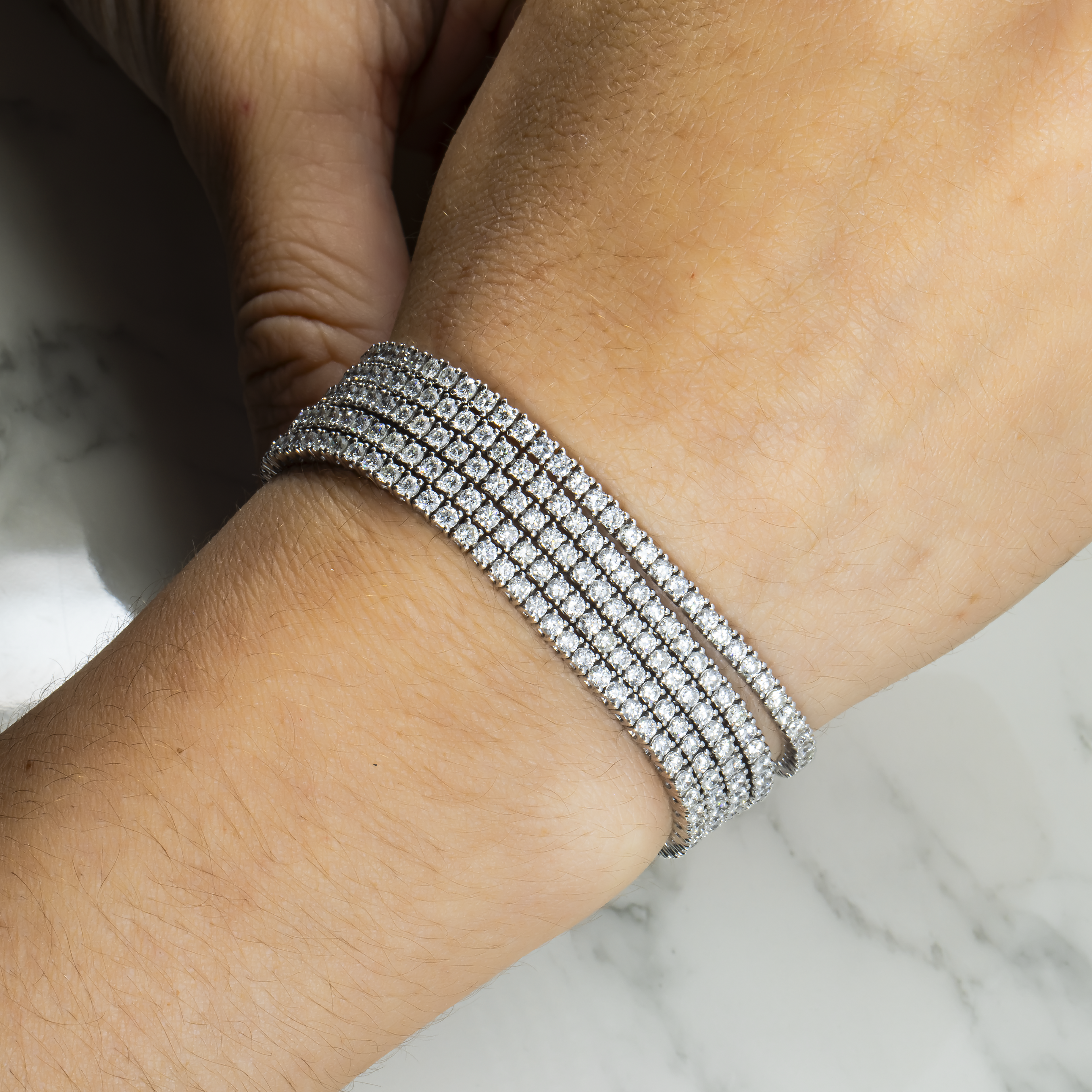 14K White Gold Five Row Round Cut Diamond Bracelet 15.44Ct Bracelets