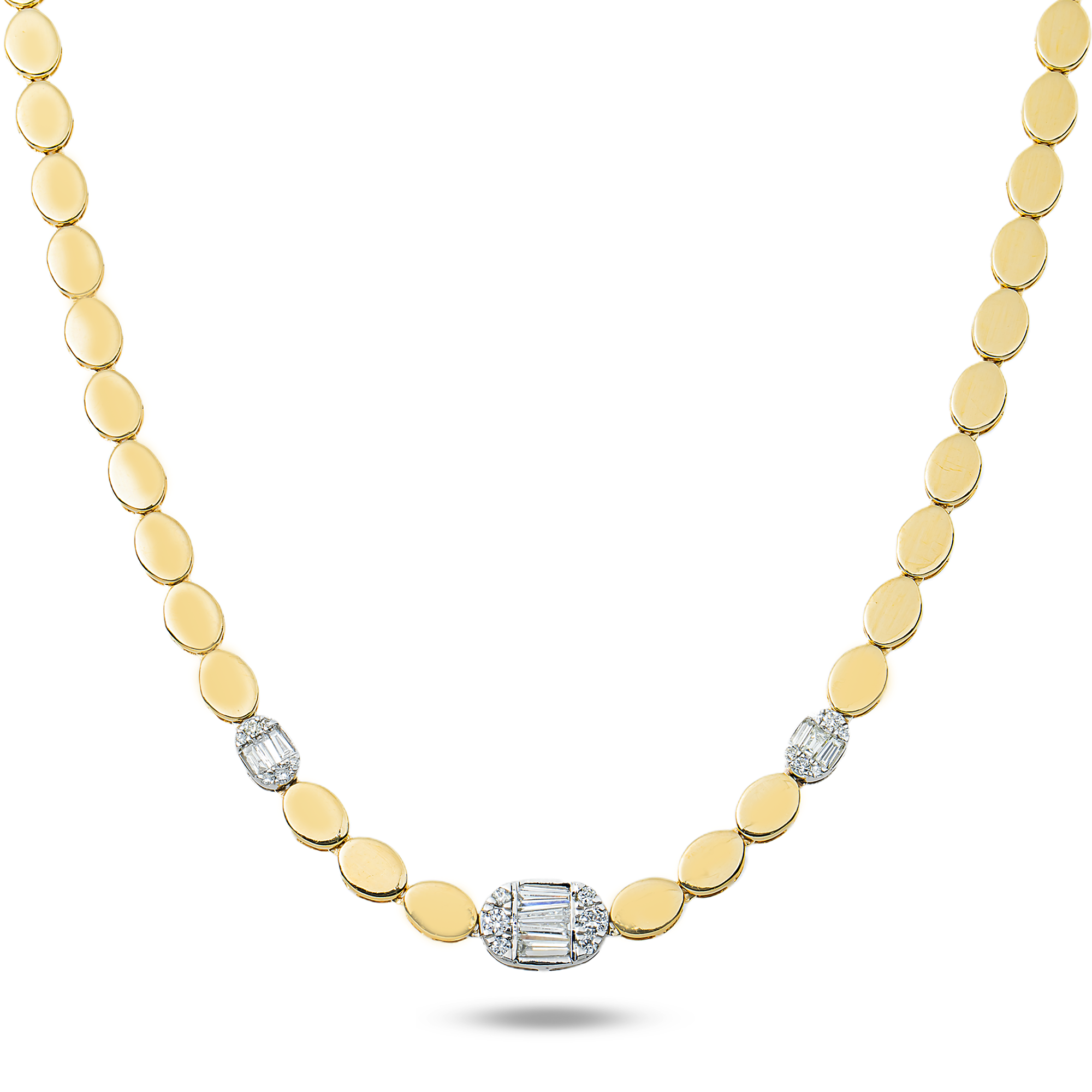 14K Yellow Gold Diamond Triple Baguette Necklace 0.88ct