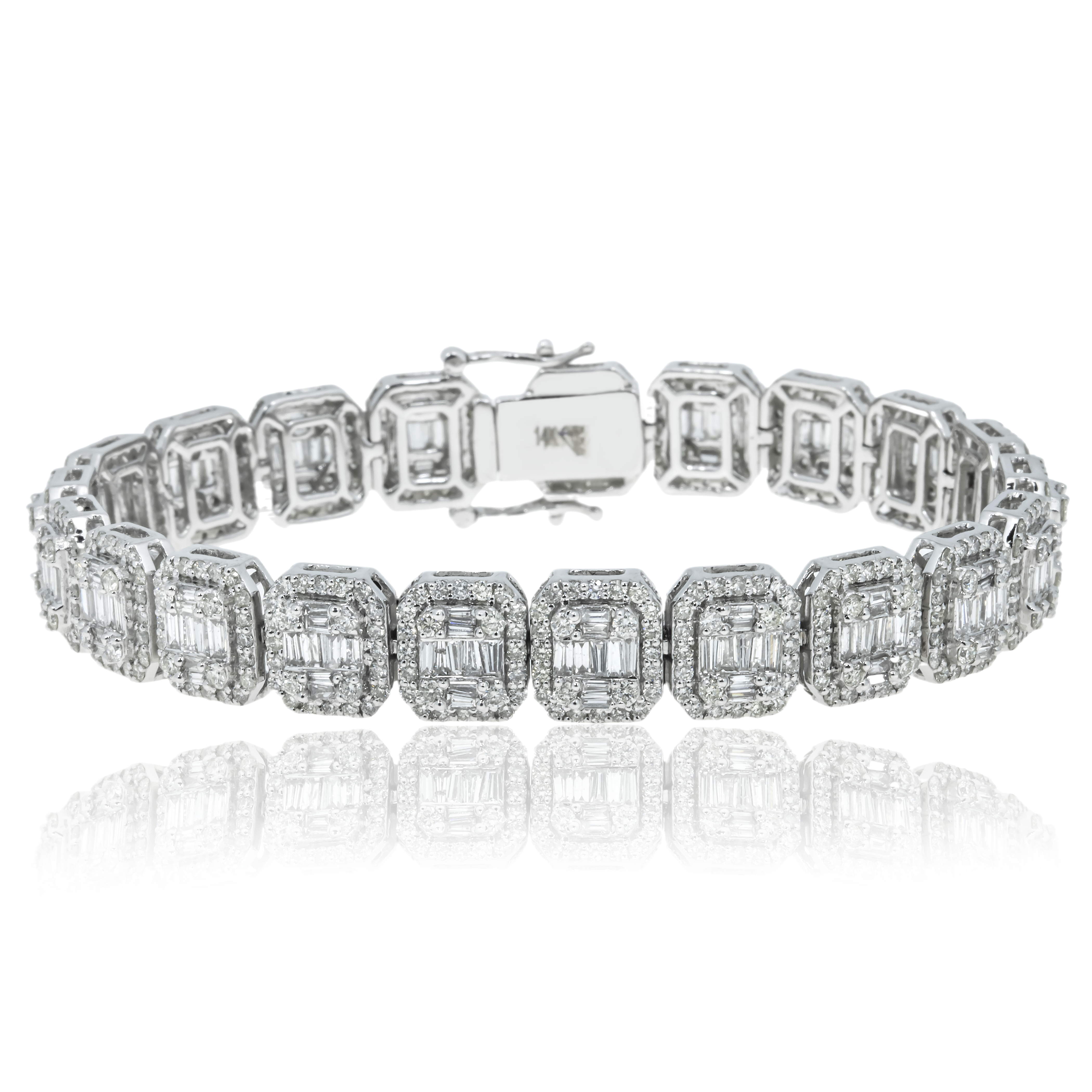 14K White Gold Square Link Baguette Diamond Bracelet 8.73Ct Bracelets