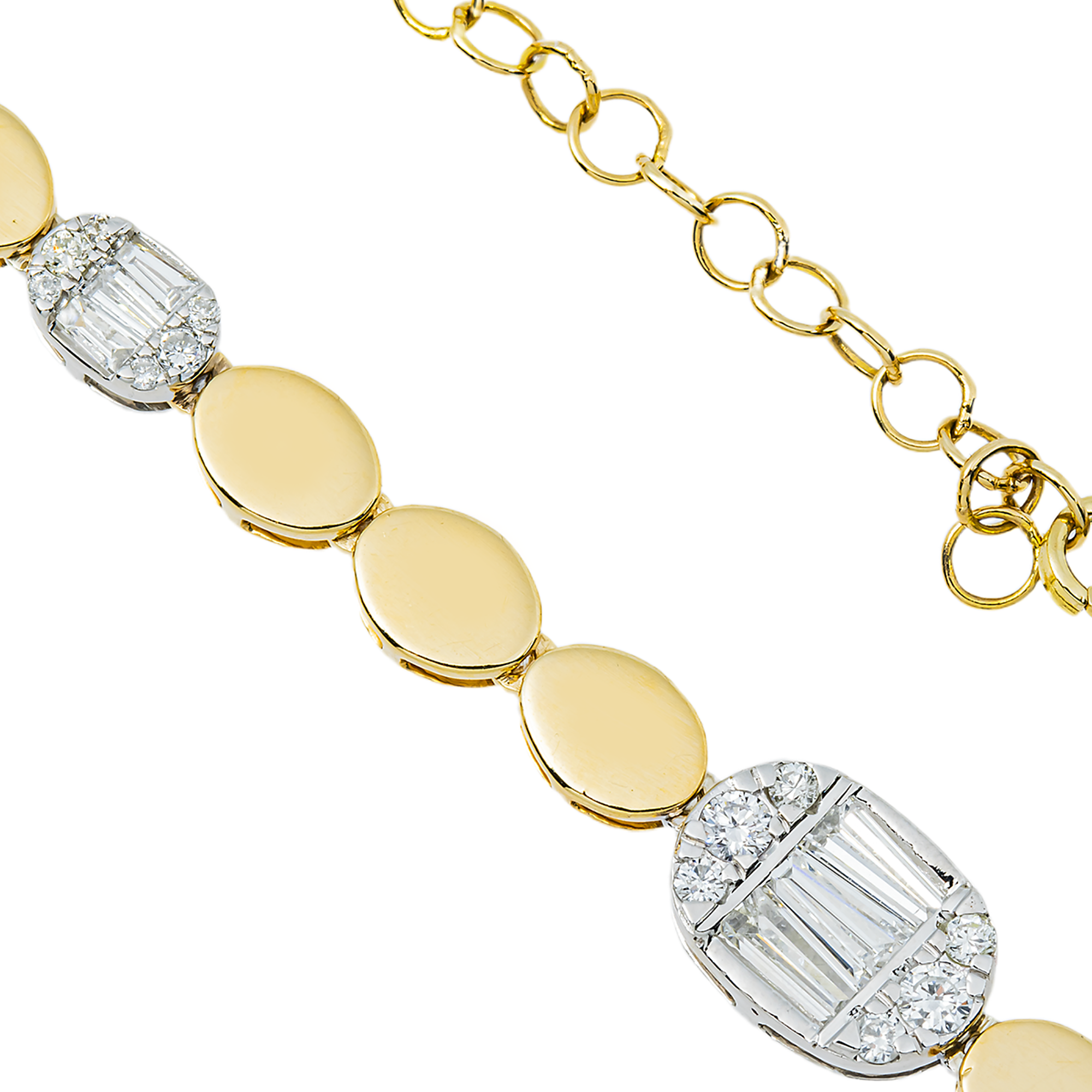 14K Yellow Gold Diamond Triple Baguette Necklace 0.88ct