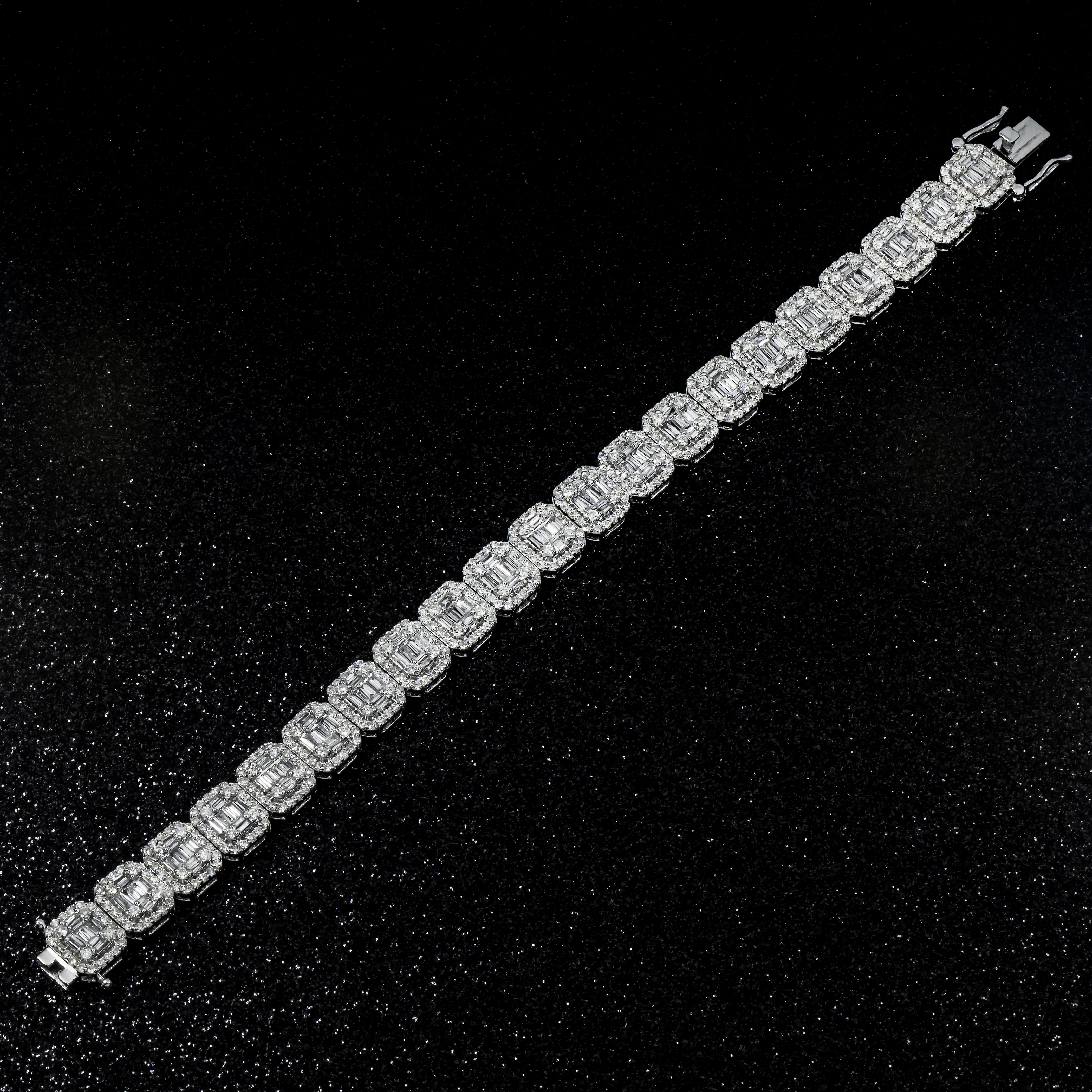 14K White Gold Square Link Baguette Diamond Bracelet 8.73Ct Bracelets