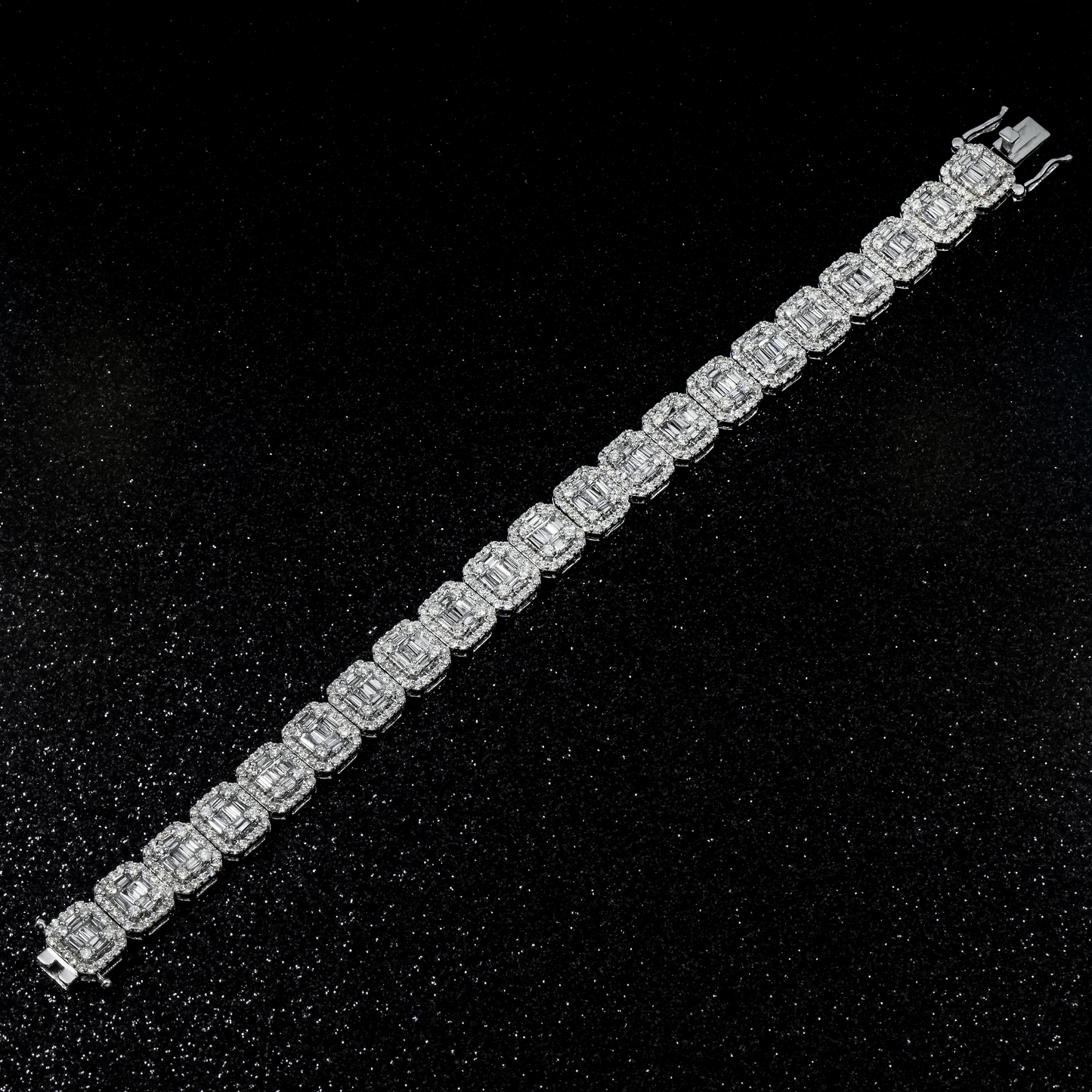 14K White Gold Square Link Baguette Diamond Bracelet 8.73ct