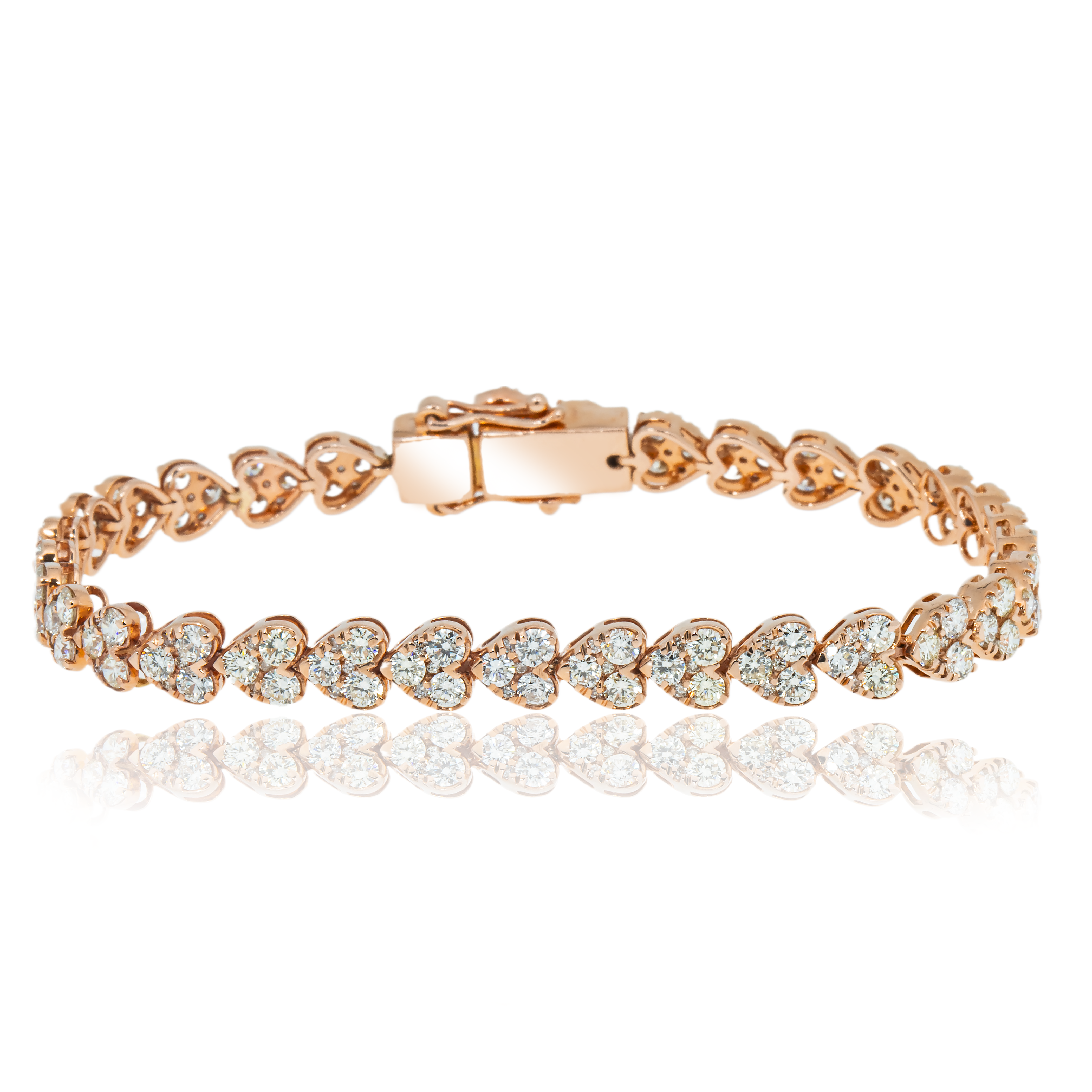 14K Rose Gold Round Diamond Heart Shaped Bracelet 8.14Ct Bracelets