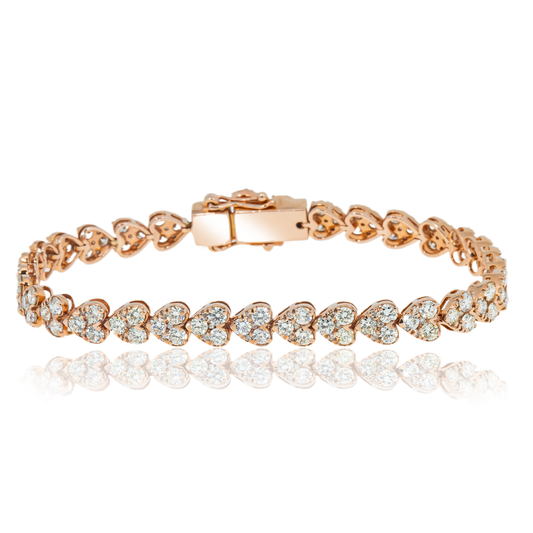 14K Rose Gold Round Diamond Heart Shaped Bracelet 8.14ct