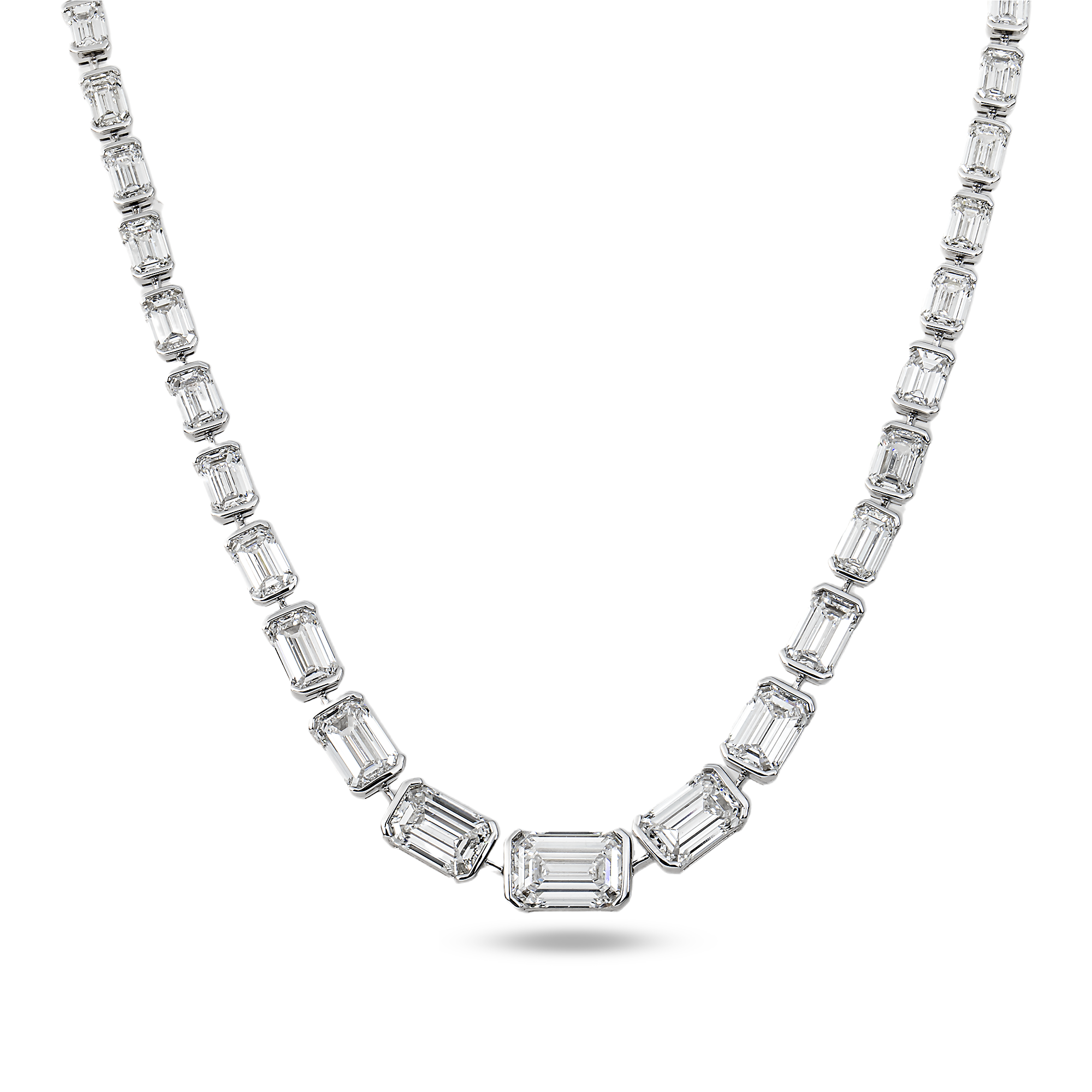 14K White Gold Graduated Emerald Diamond Tennis Chain 30.25ct