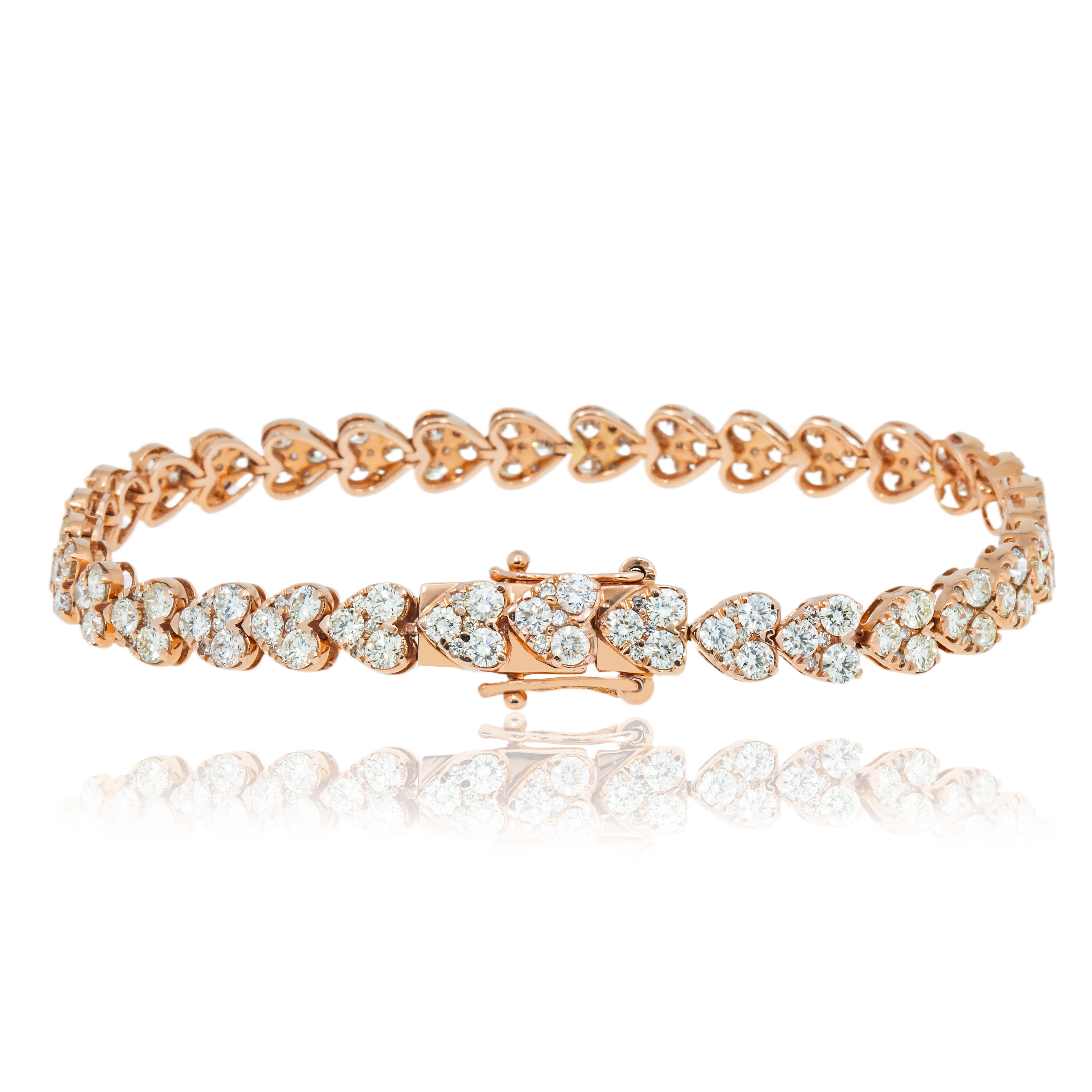 14K Rose Gold Round Diamond Heart Shaped Bracelet 8.14Ct Bracelets