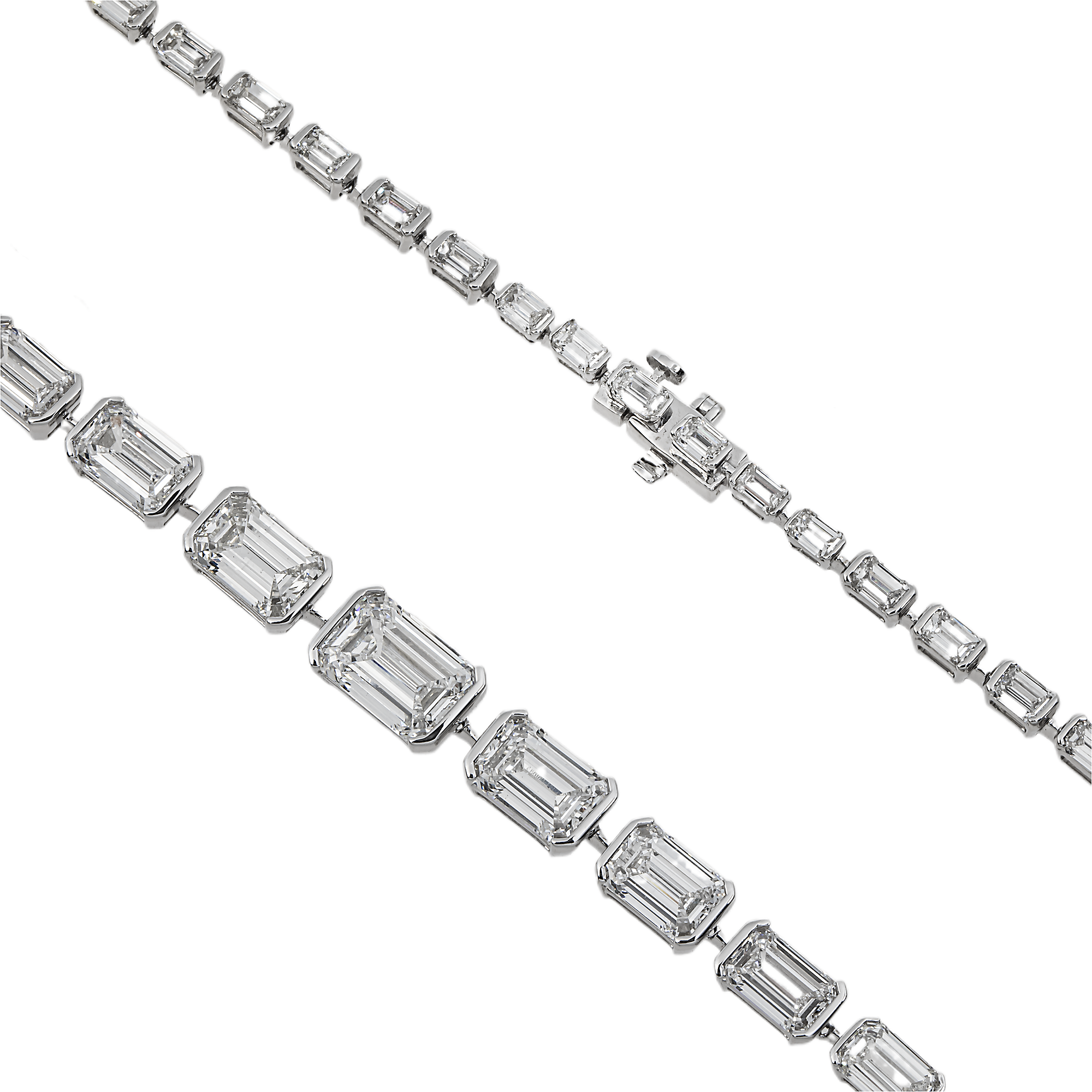 14K White Gold Graduated Emerald Diamond Tennis Chain 30.25ct