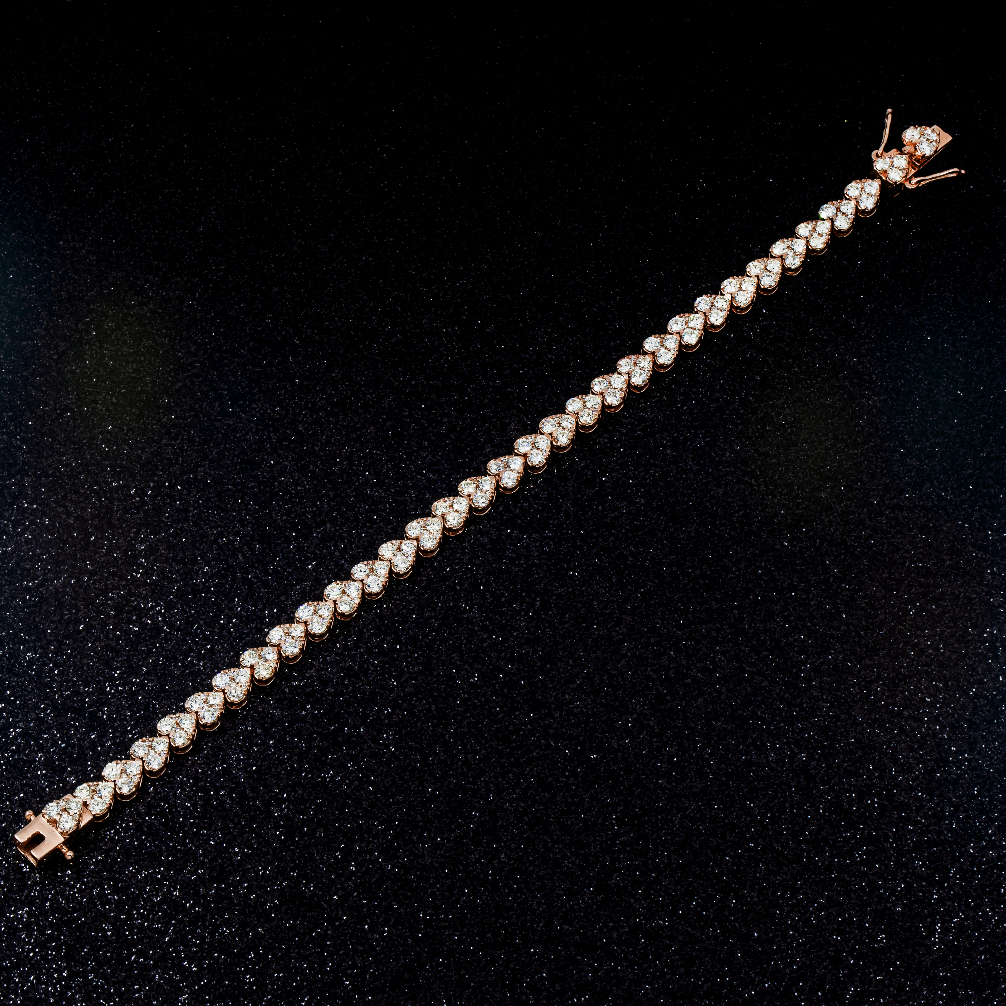 14K Rose Gold Round Diamond Heart Shaped Bracelet 8.14Ct Bracelets