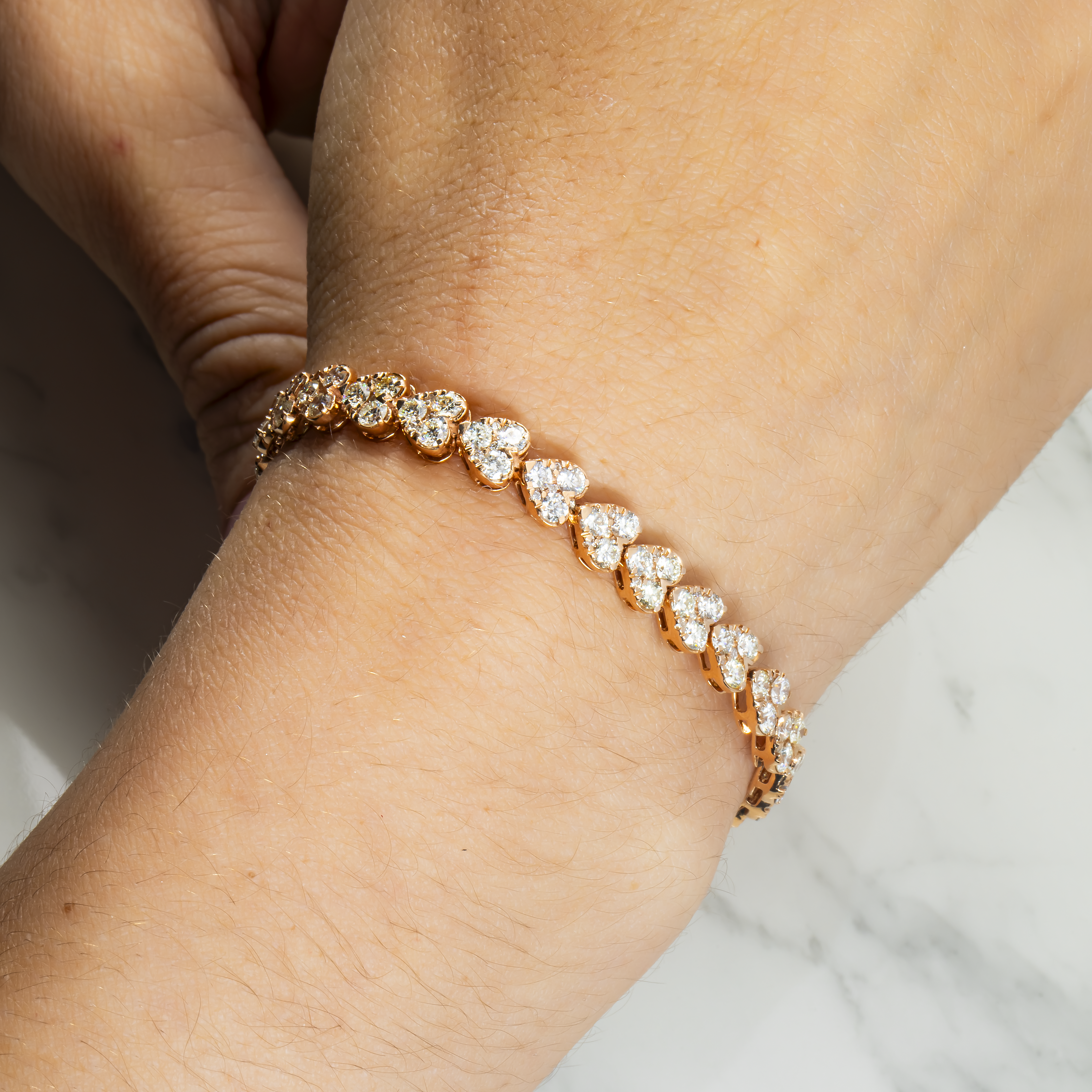 14K Rose Gold Round Diamond Heart Shaped Bracelet 8.14Ct Bracelets