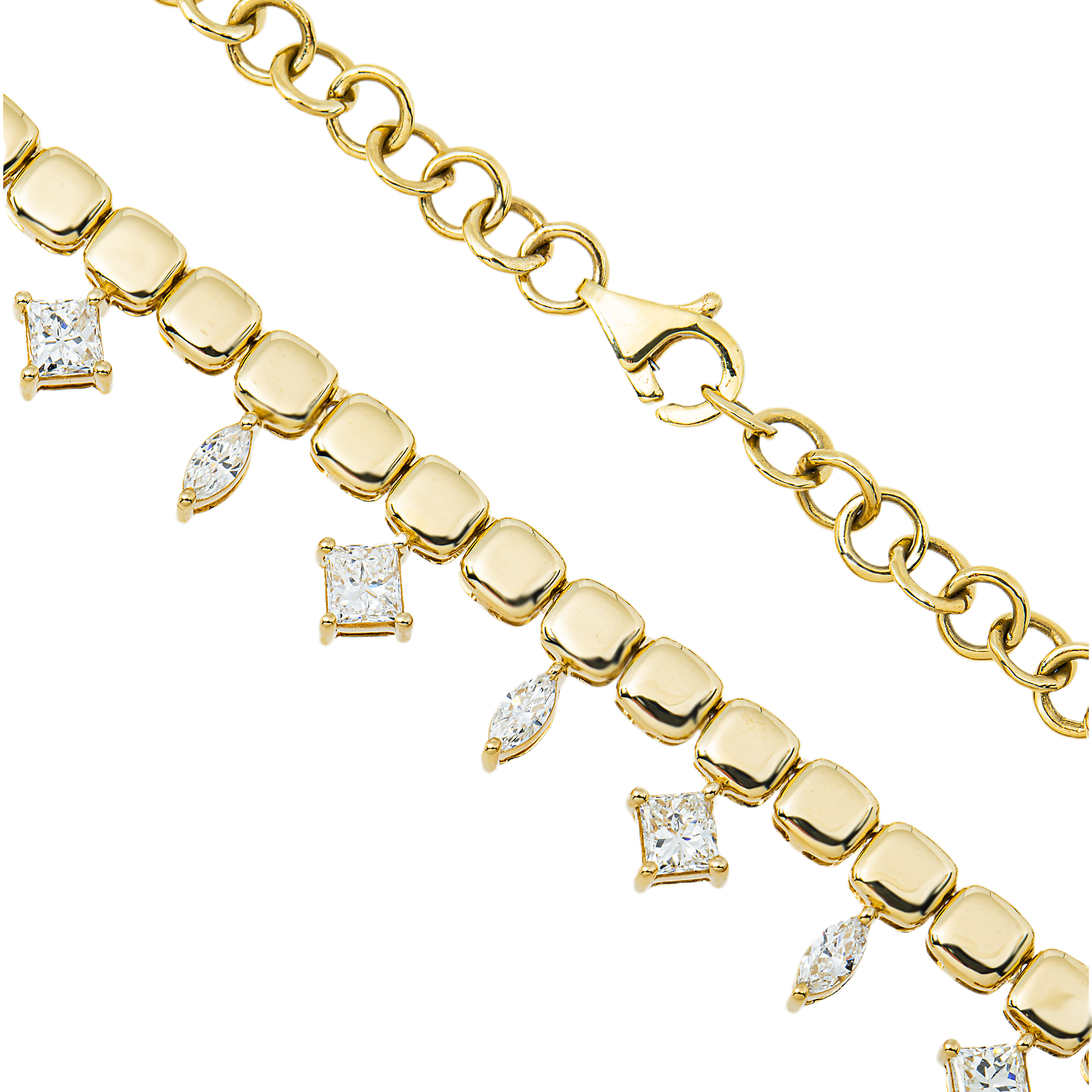 14K Yellow Gold Multi Shape Princess Diamond Necklace 4.38ct