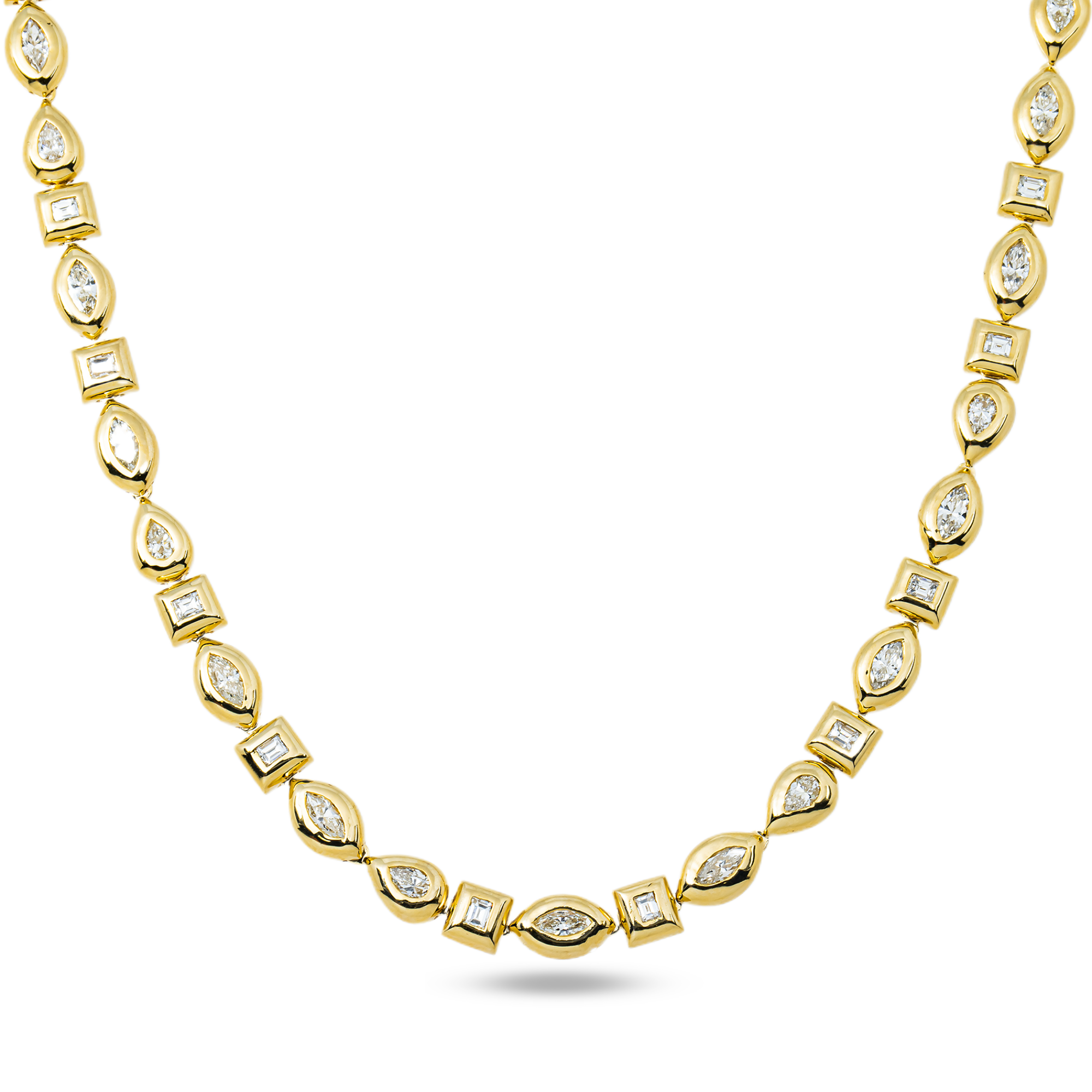 14K Yellow Gold Bezel Multi Shape Diamond Necklace 2.70ct