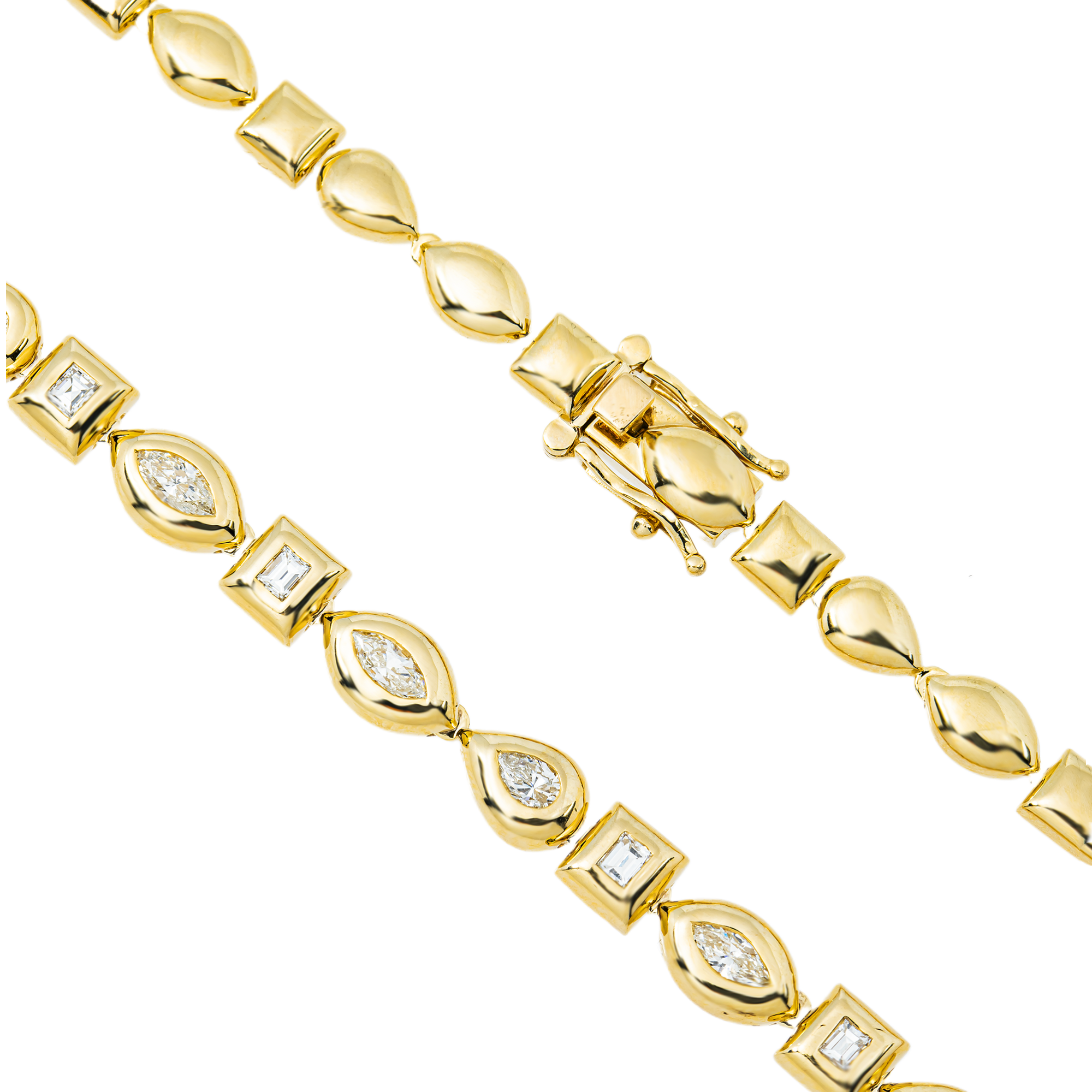 14K Yellow Gold Bezel Multi Shape Diamond Necklace 2.70ct