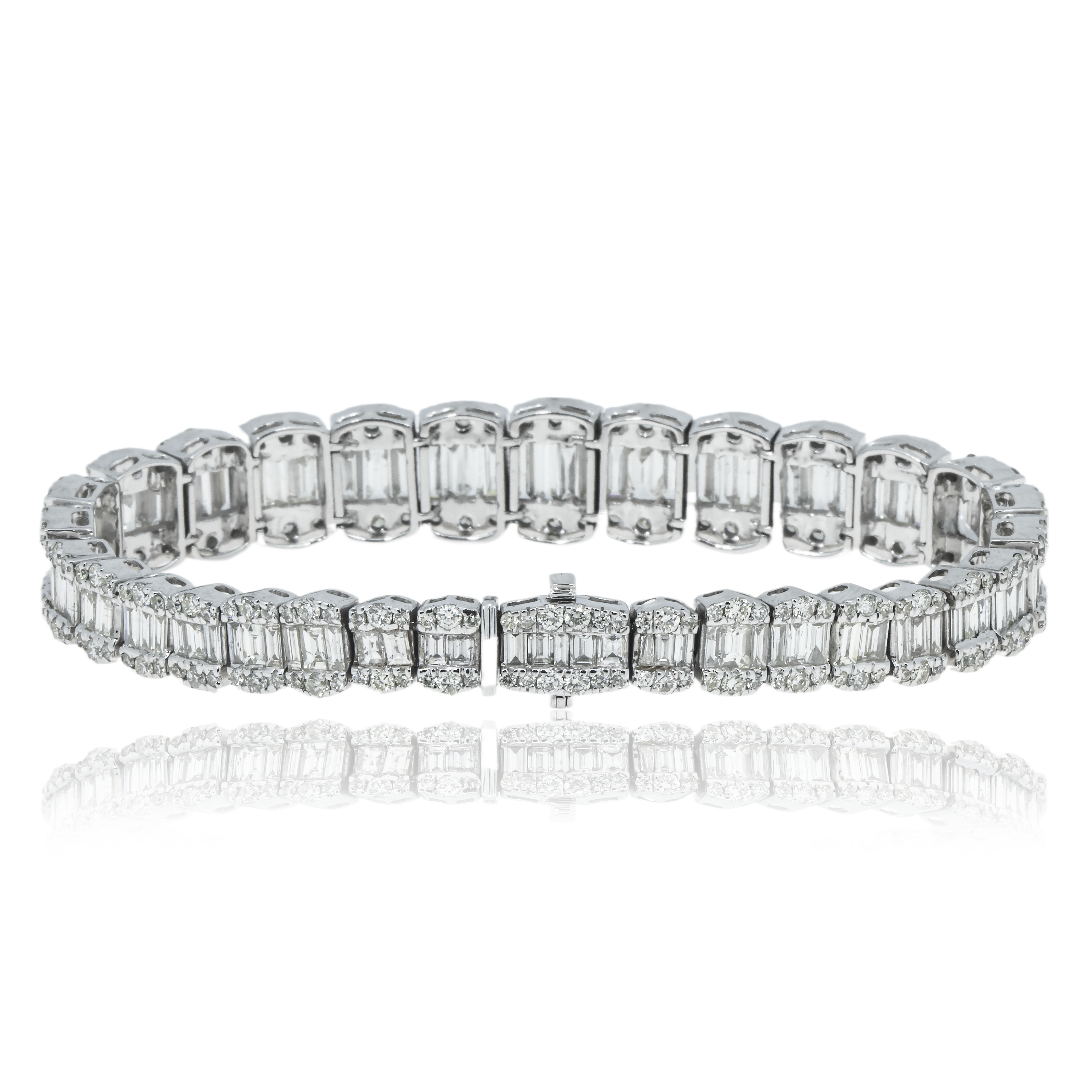 14K White Gold Baguette & Round Diamond Bracelet 13.0Ct Bracelets
