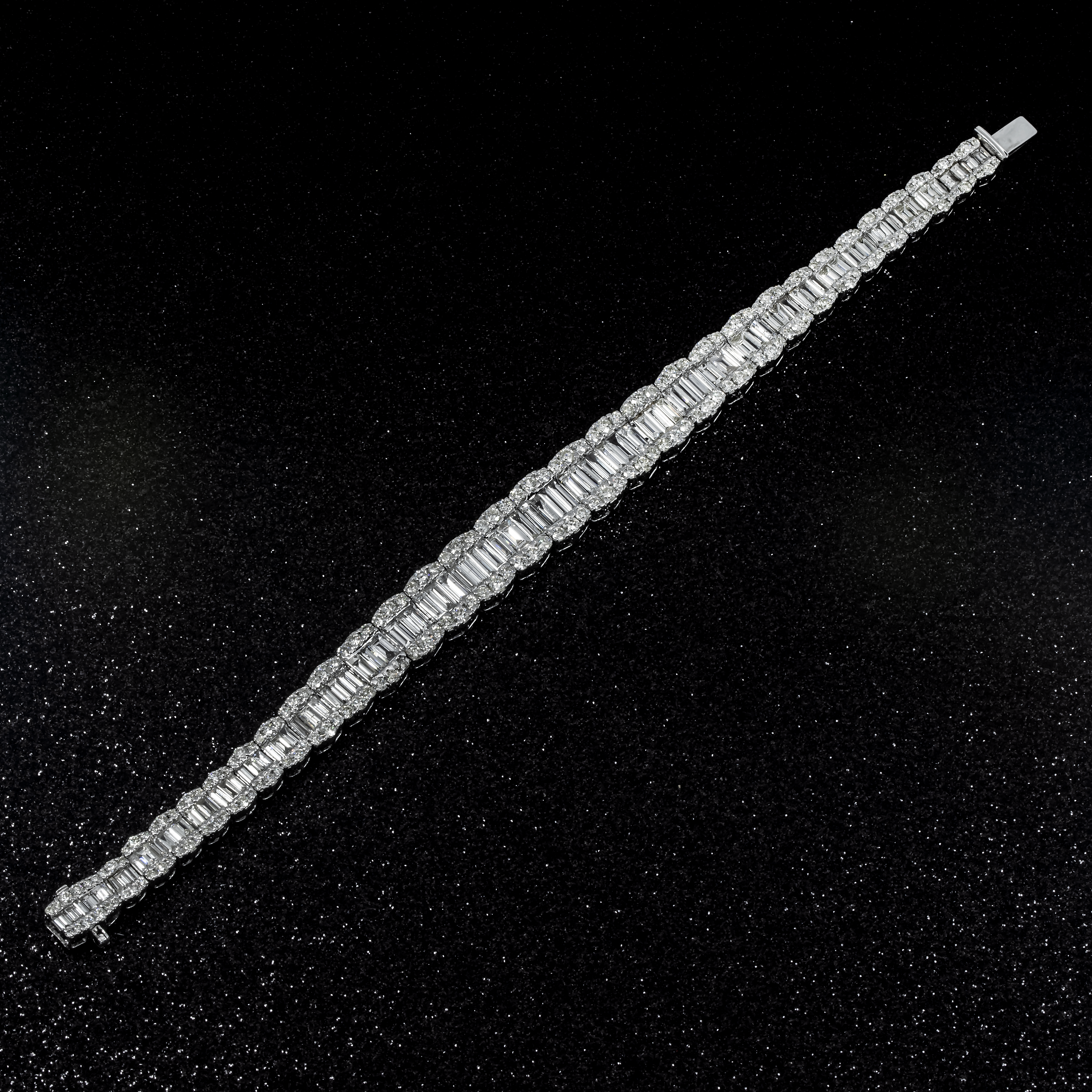 14K White Gold Baguette & Round Diamond Bracelet 13.0Ct Bracelets