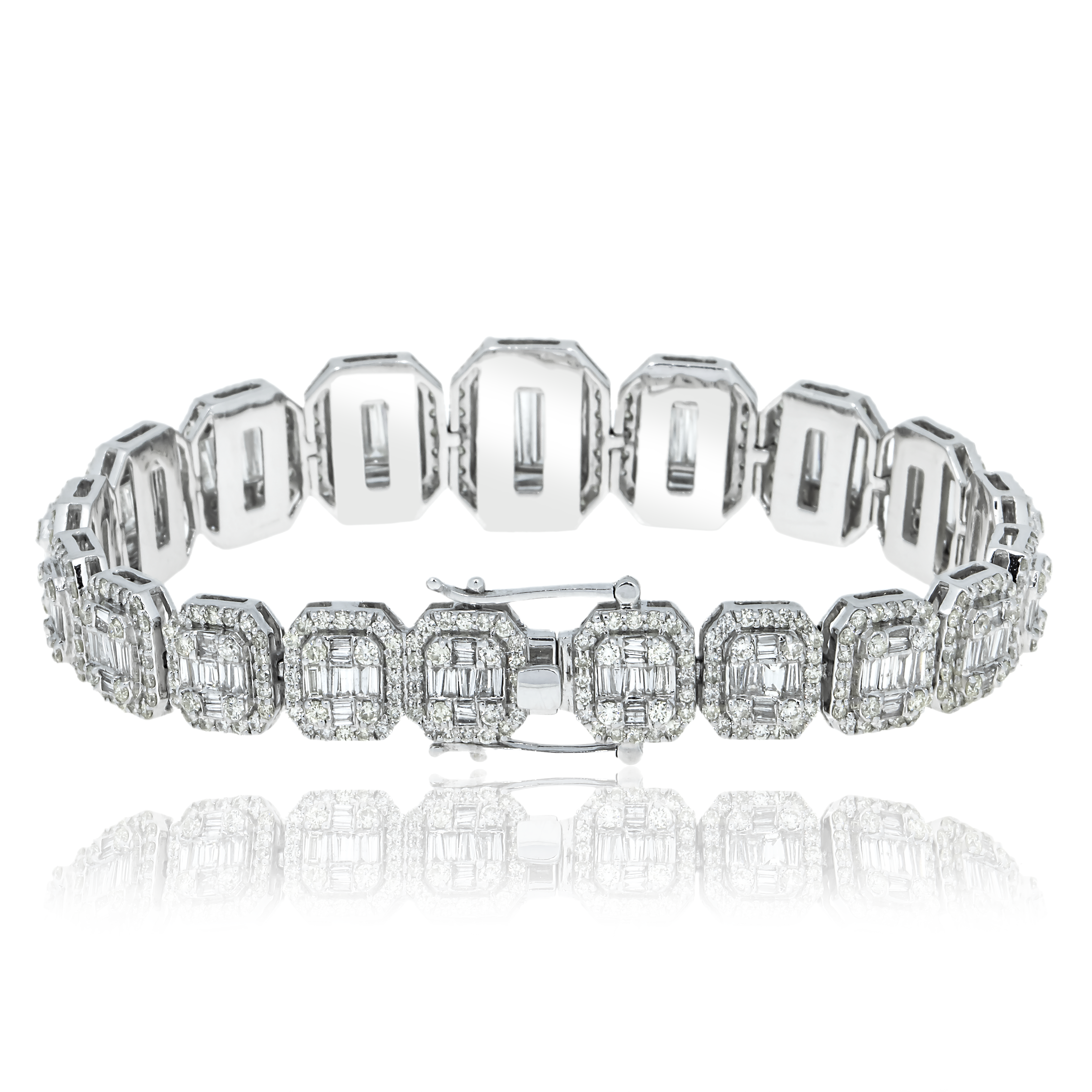 14K White Gold Graduated Baguette Diamond Bracelet 9.76Ct Bracelets