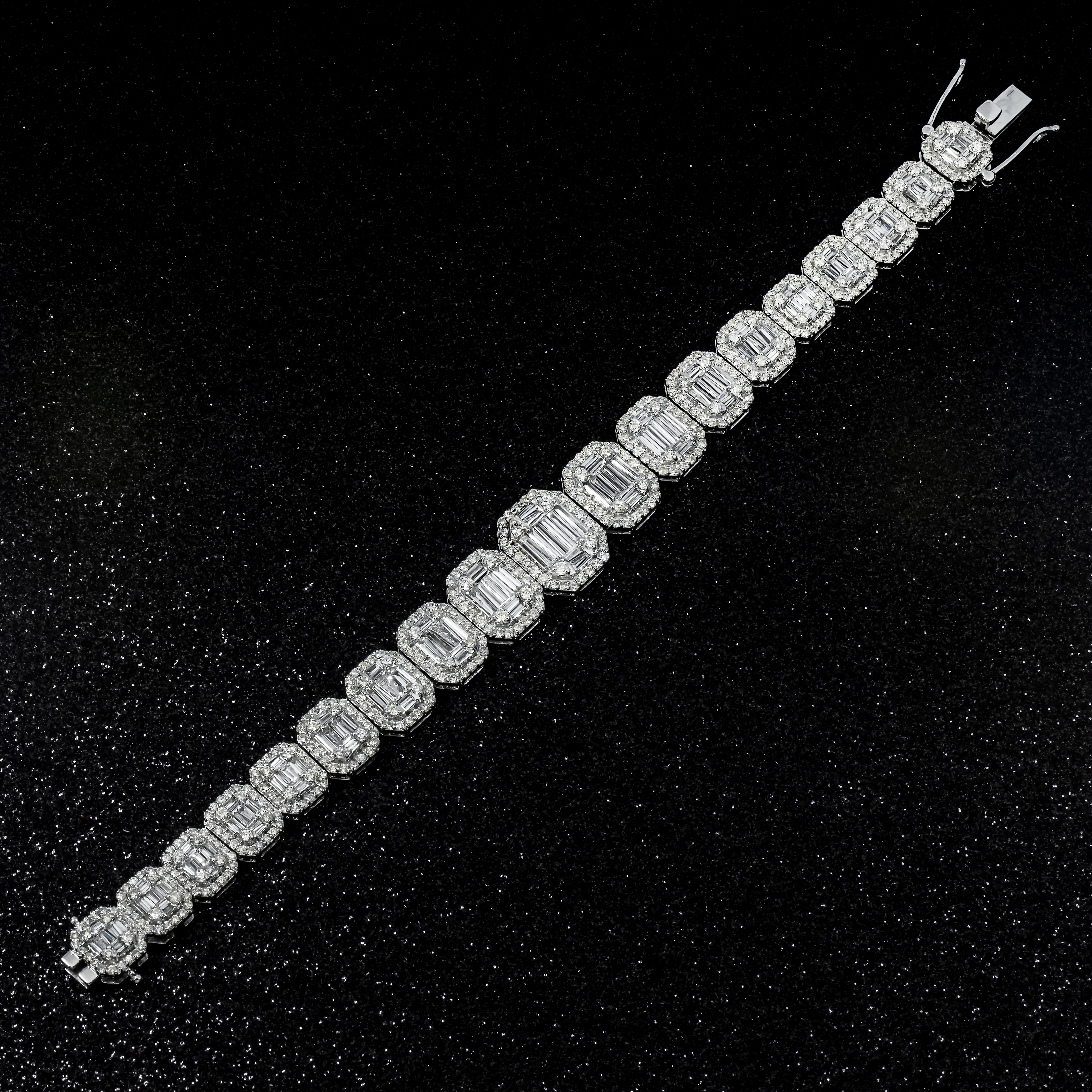 14K White Gold Graduated Baguette Diamond Bracelet 9.76Ct Bracelets