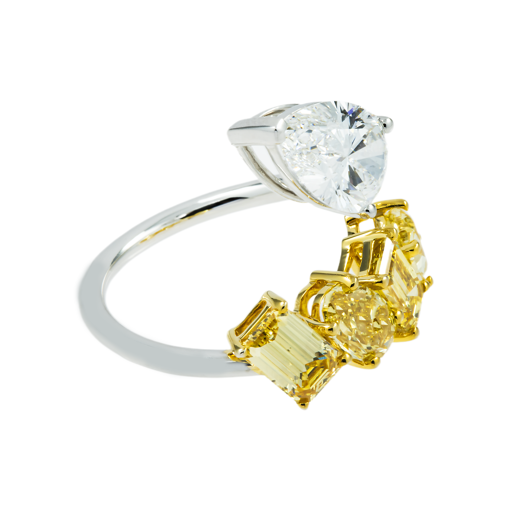 14K Two Tone Fancy Yellow & White Diamond Wrap Ring 5.21ctw