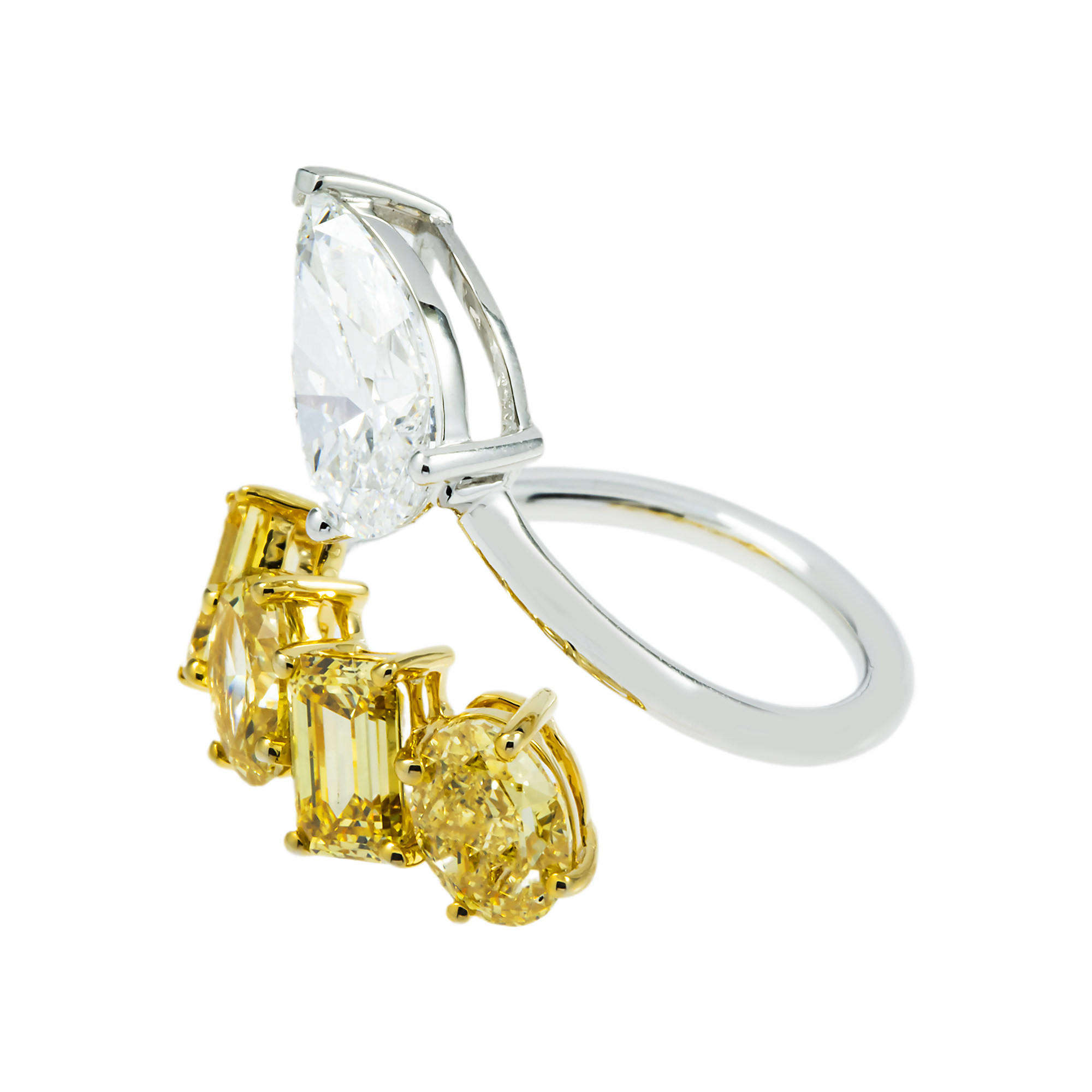 14K Two Tone Fancy Yellow & White Diamond Wrap Ring 5.21ctw