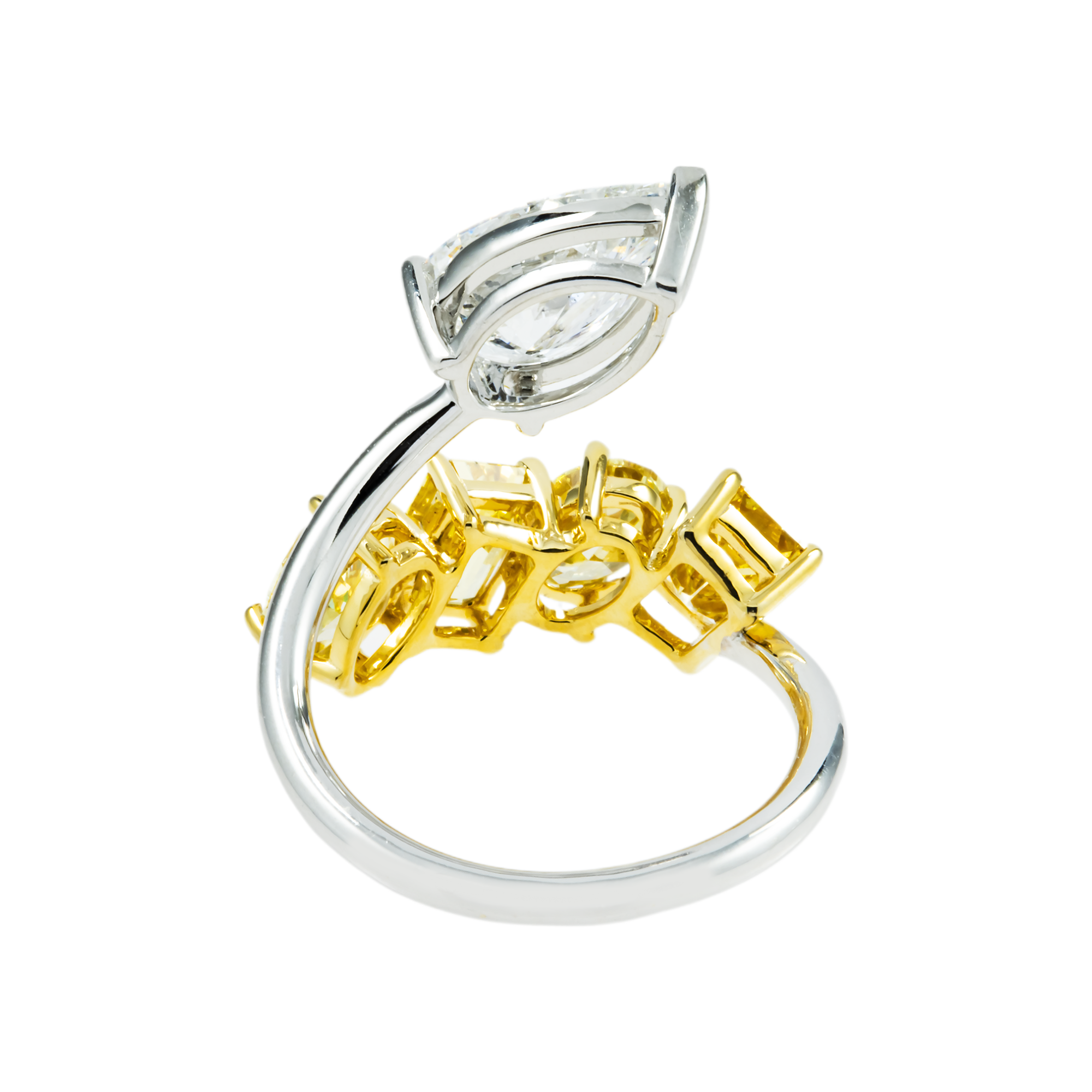 14K Two Tone Fancy Yellow & White Diamond Wrap Ring 5.21ctw