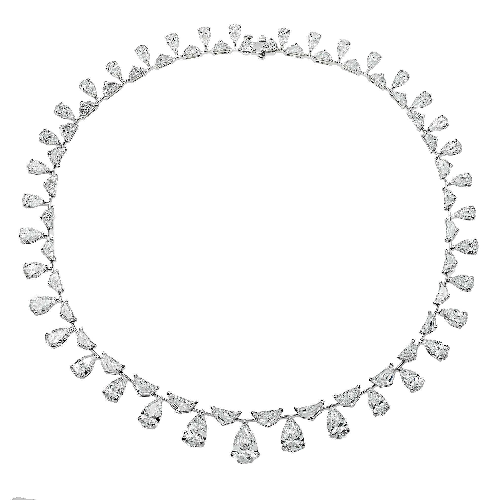 14K White Gold Cadilac & Pear Cut Diamond Necklace 48.45ct