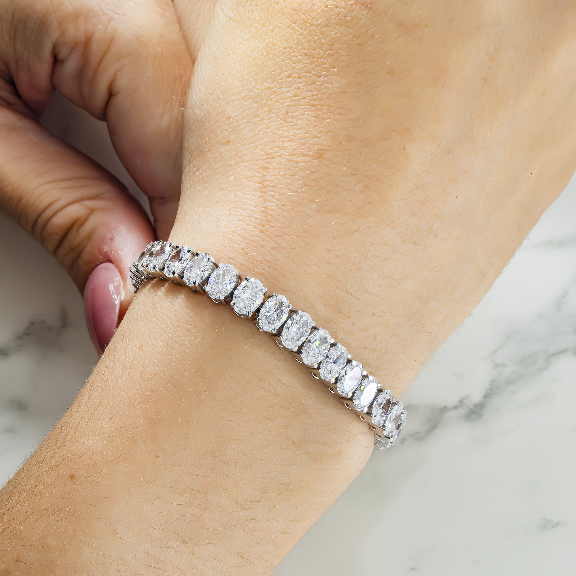 14K White Gold Oval Cut Diamond Tennis Bracelet 20.93Ct Bracelets