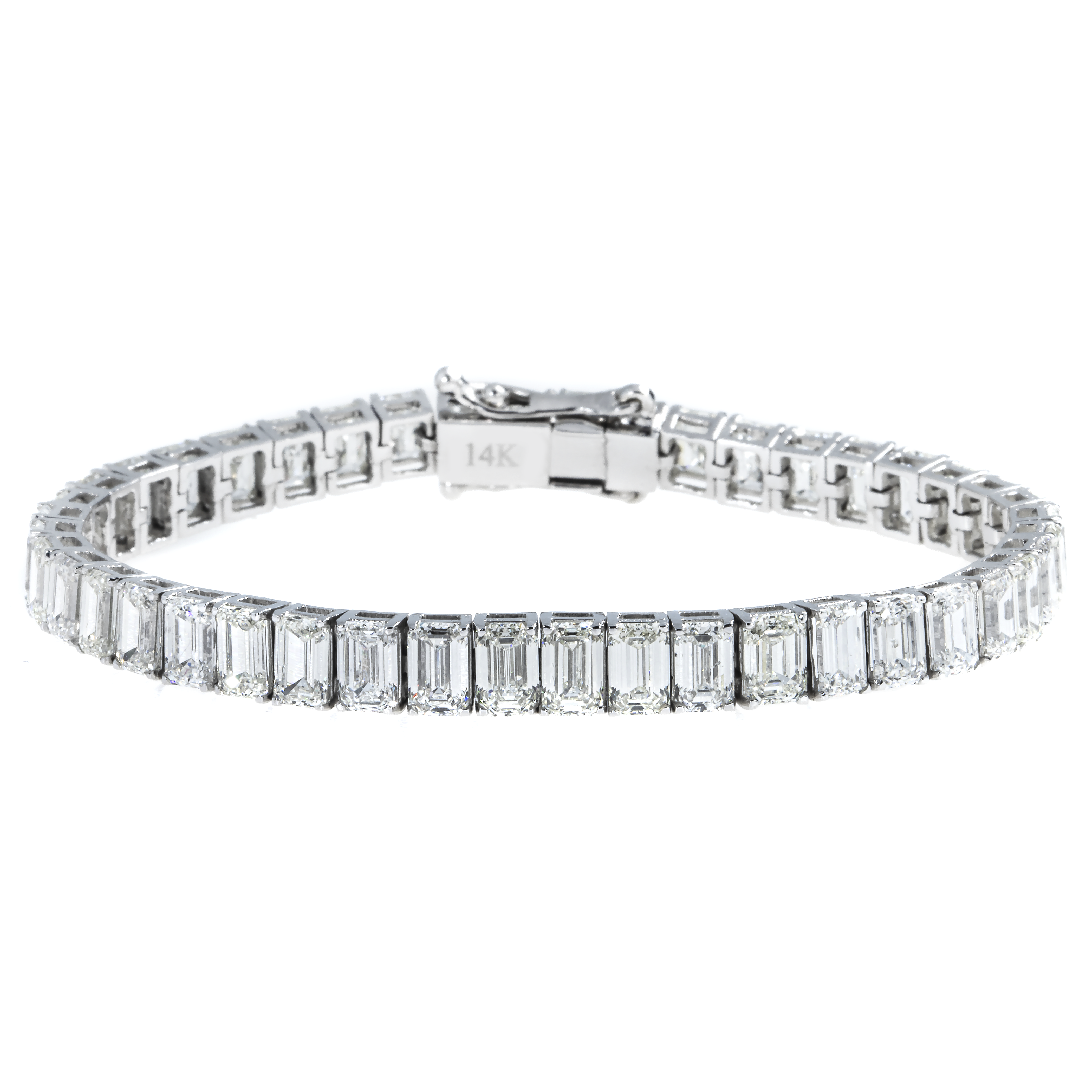 14K White Gold Emerald Cut Diamond Tennis Bracelet 23.54Ct Bracelets